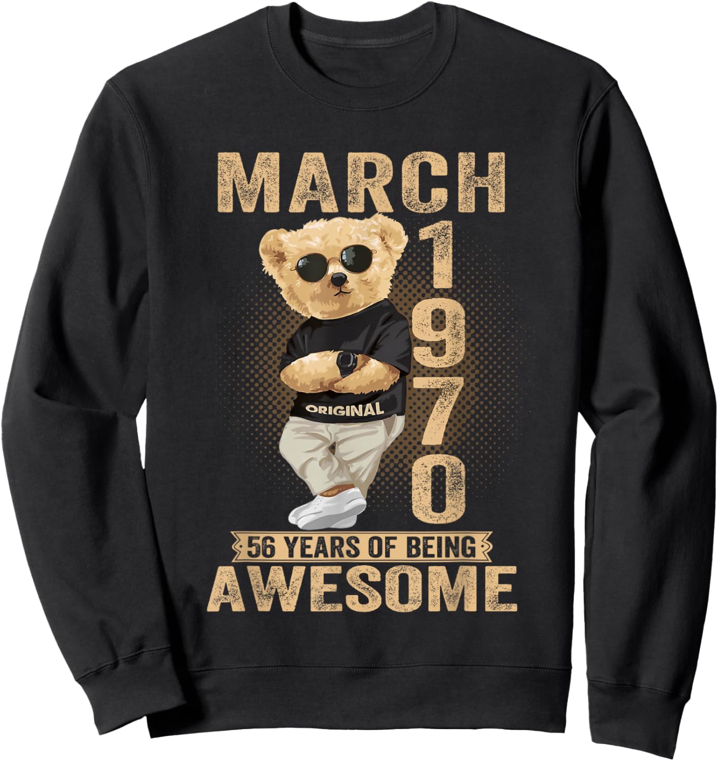 March 1970 56th Birthday 2026 Women 56 Years Teddy Bear Sweatshirt - Sweatshirt | Black