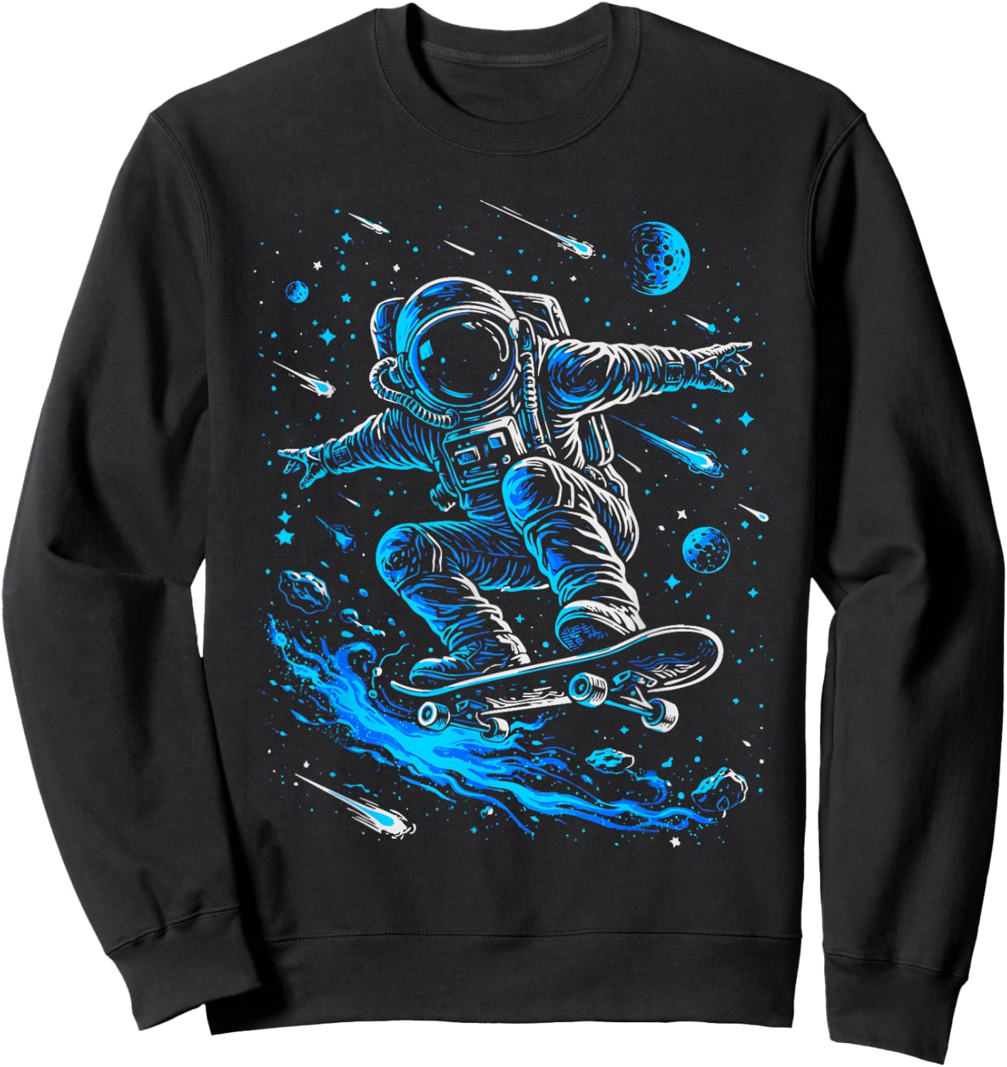 Skating Astronaut Skateboard Galaxy Planets Men Boys Space Sweatshirt - Sweatshirt | Black