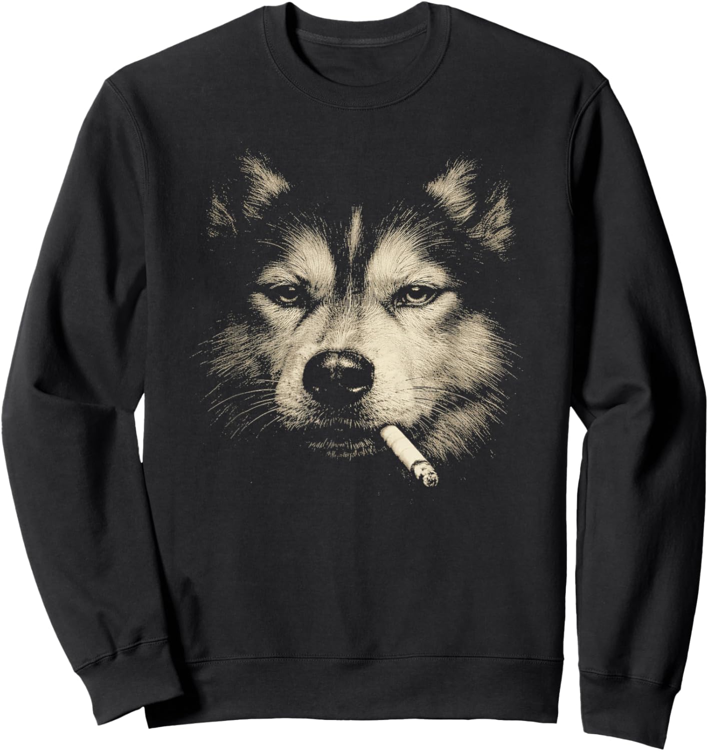 Dog Smoking Cigarette Funny Siberian Husky Meme Sweatshirt - Sweatshirt | Black