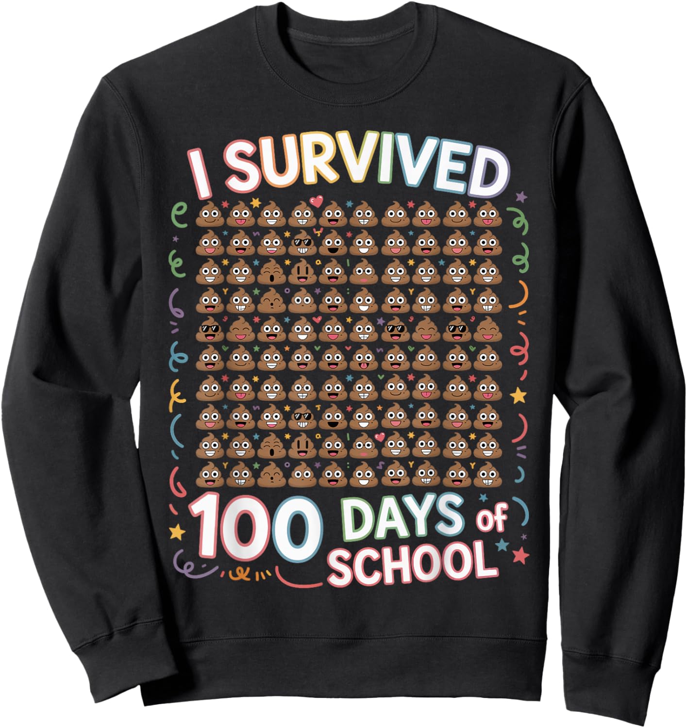 I Survived 100 Days of School Poop Theme Funny Kids Boys Sweatshirt - Sweatshirt | Black