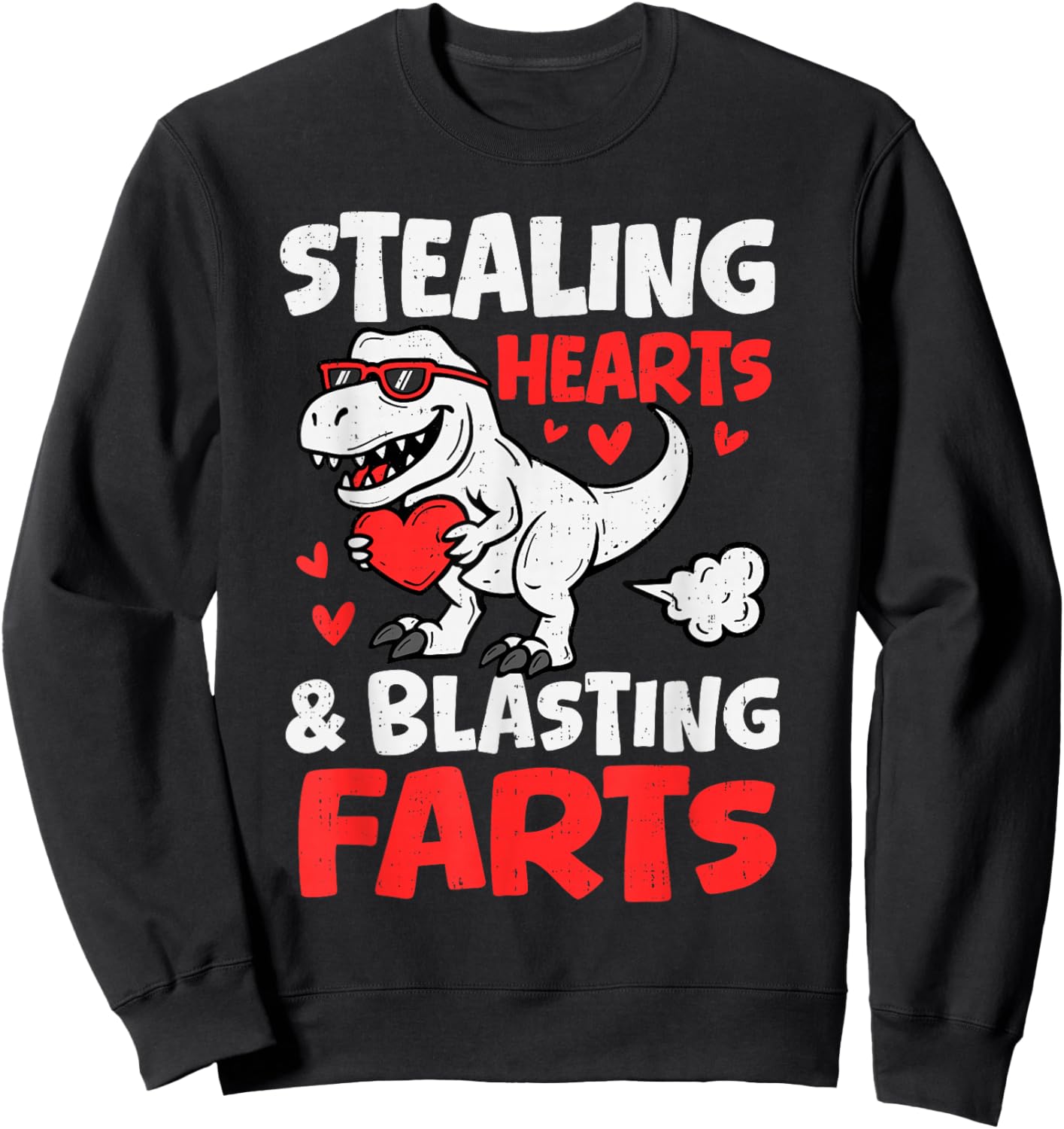 Funny Dino Stealing Hearts Blasting Farts Valentines Day Boy Sweatshirt - Sweatshirt | Black