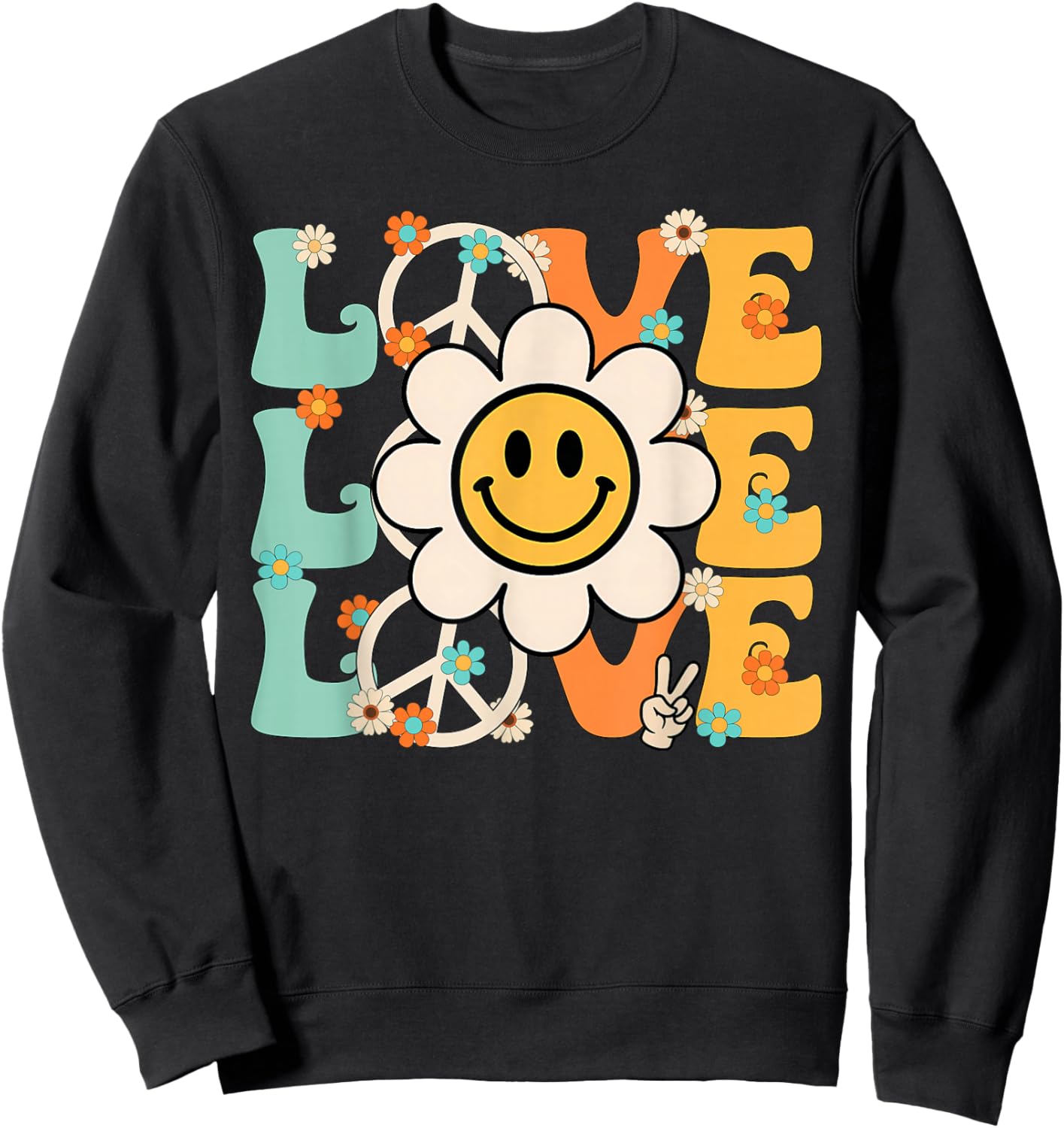 Peace Sign Love Flower 60S 70S Tie Dye Hippie Costume Sweatshirt - Sweatshirt | Black