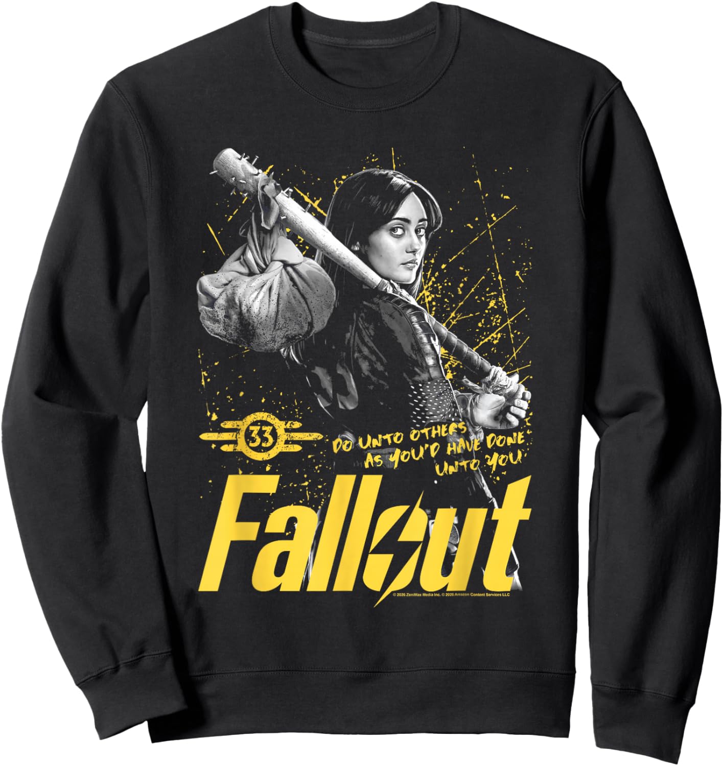 Fallout TV Series Lucy Do Unto Others Baseball Bat Gamer Sweatshirt - Sweatshirt | Black