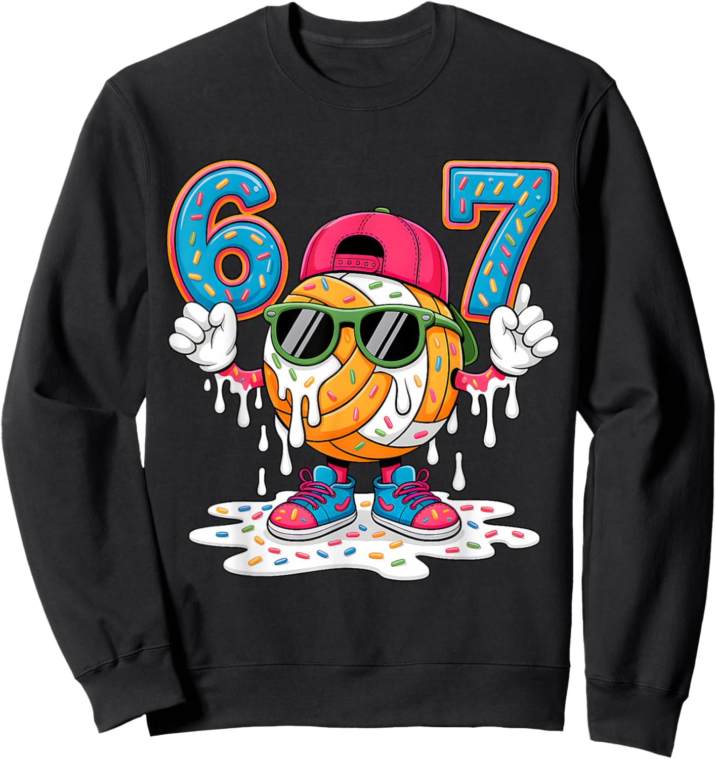 67 Meme Six Seven 6 7 Meme Funny Basketball Ice Cream Drip Sweatshirt - Sweatshirt | Black
