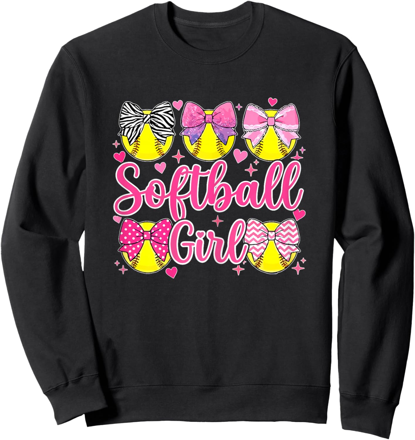 Softball Girl Coquette Bow Sweatshirt - Sweatshirt | Black