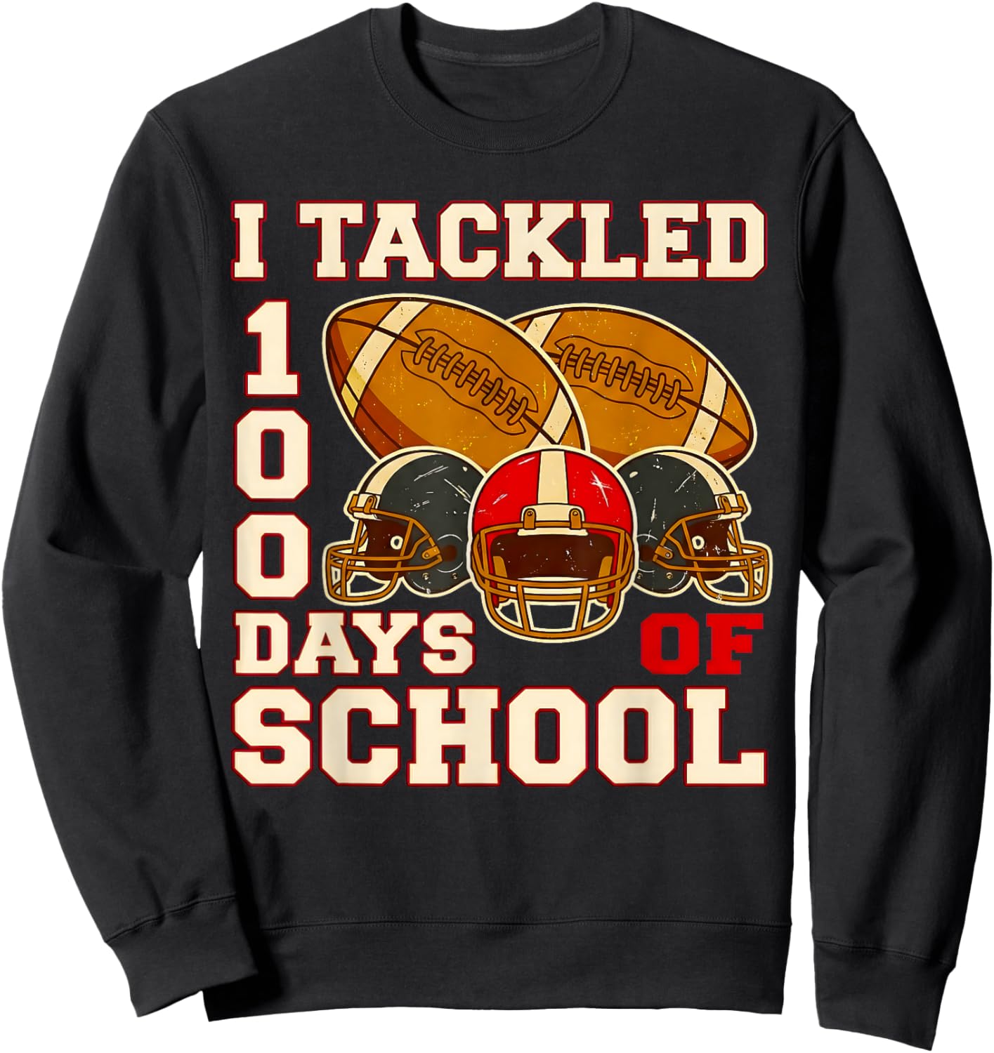 100 Days of School Football Boys Kids 100th Day of School Sweatshirt - Sweatshirt | Black