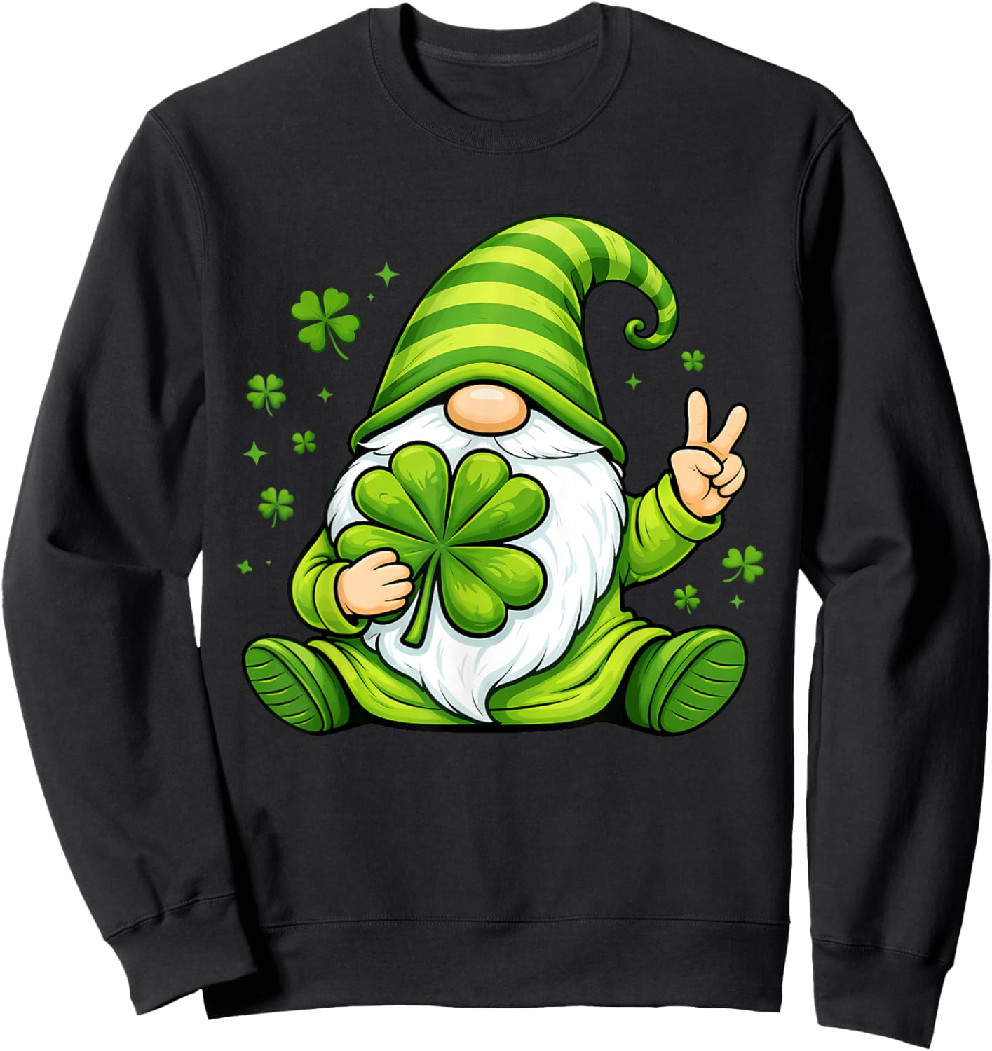 Cute Gnome with Lucky Shamrock St Patrick's Day Women Girls Sweatshirt - Sweatshirt | Black