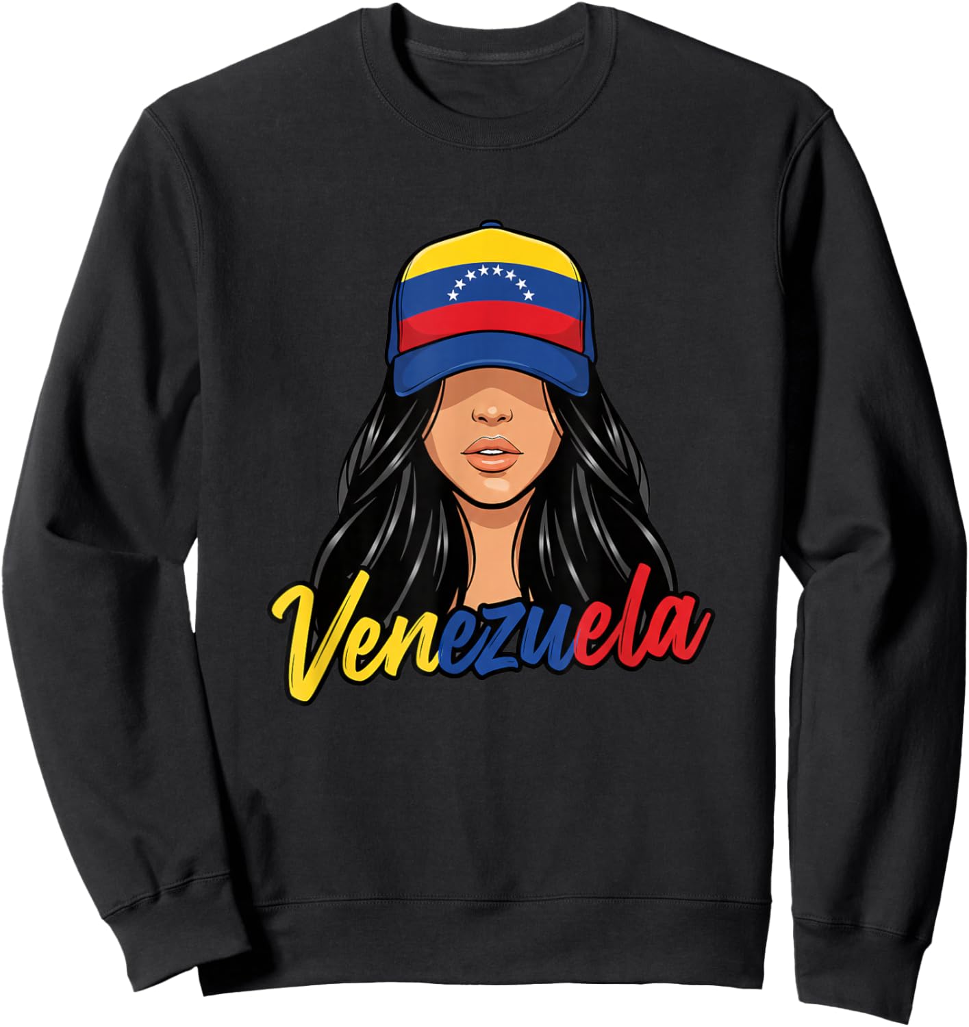 Venezuela Latina Woman Hat Venezuelan Pride Retro Script Sweatshirt - Sweatshirt | Black