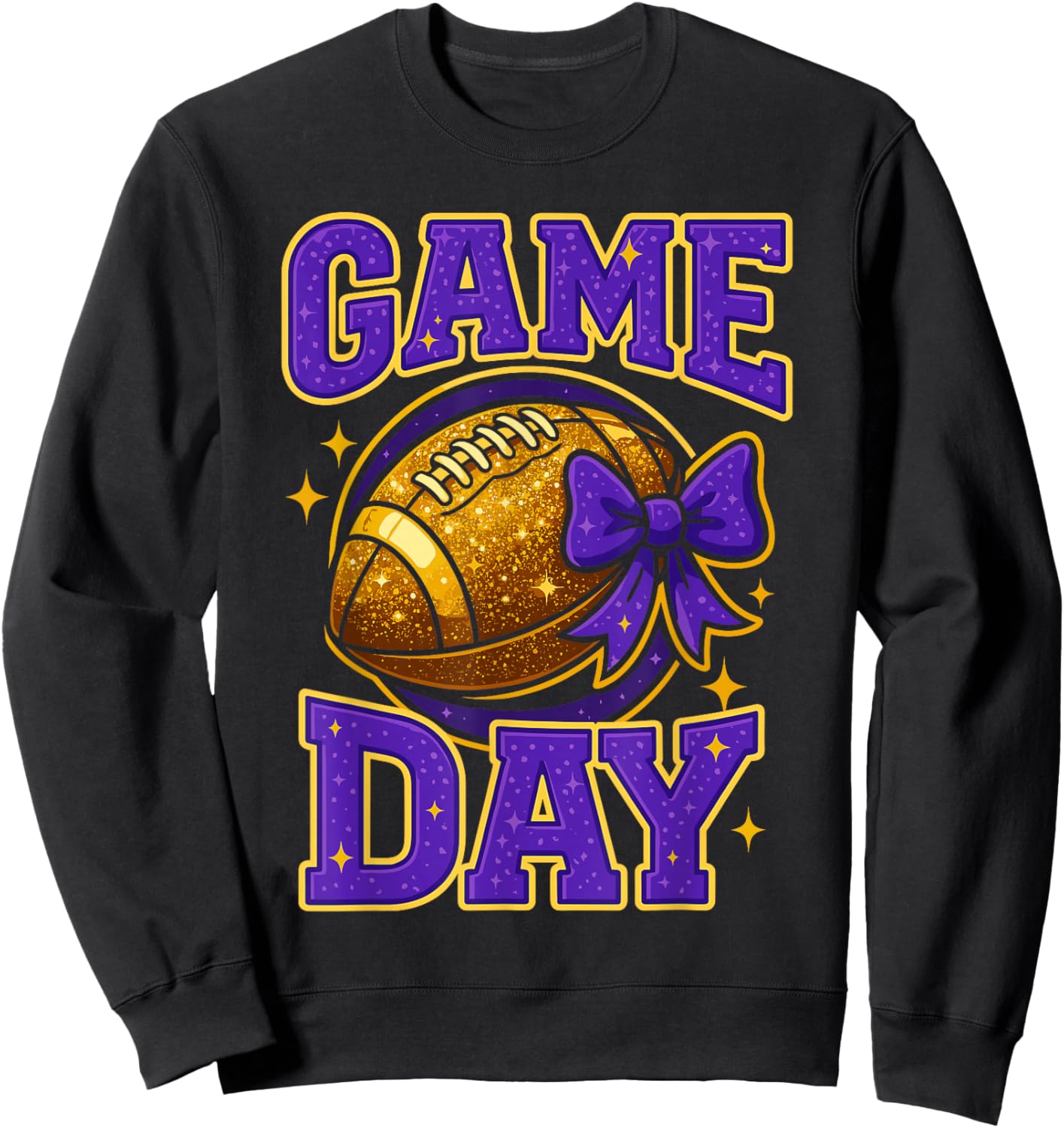 Purple and Gold Game Day Outfits, Football Mom Coquette Bow Sweatshirt - Sweatshirt | Black