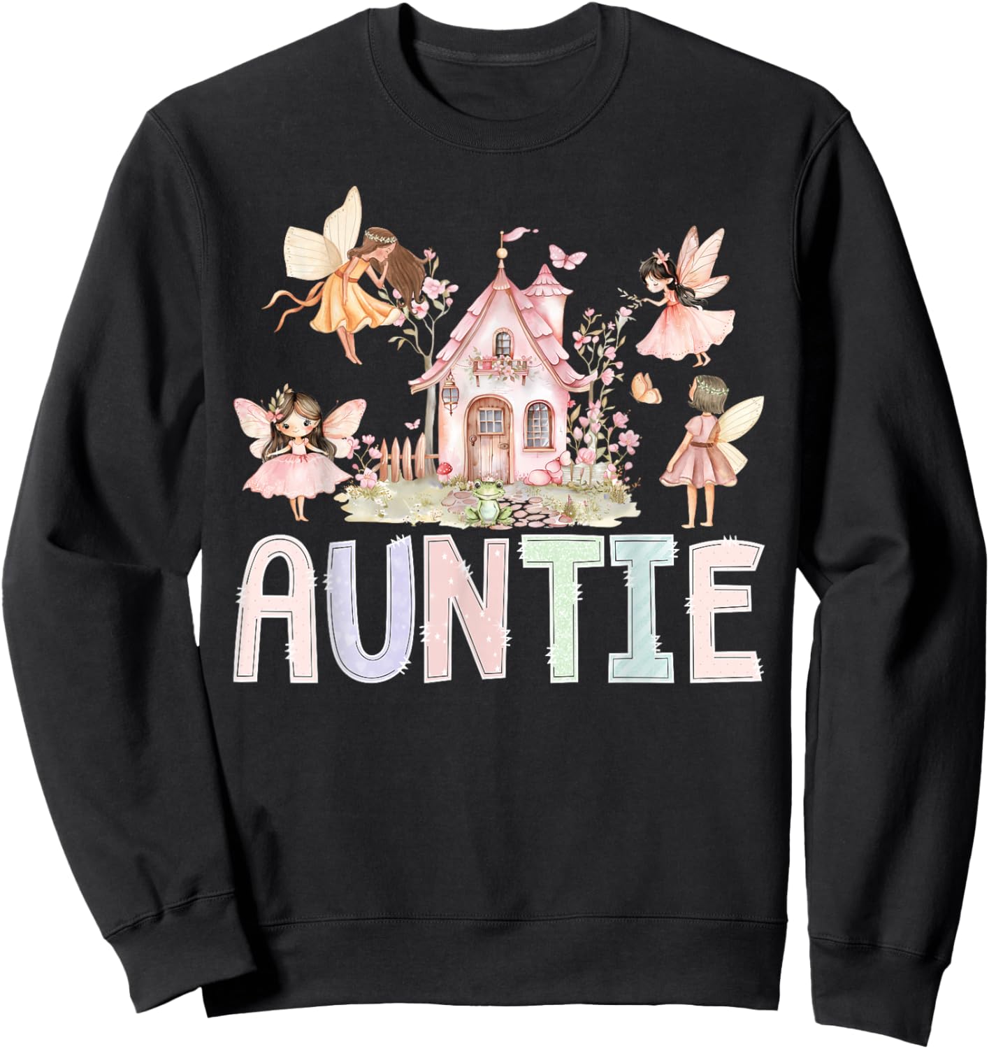 Fairy Auntie Magical Floral Birthday Girl Fairytale Matching Sweatshirt - Sweatshirt | Black