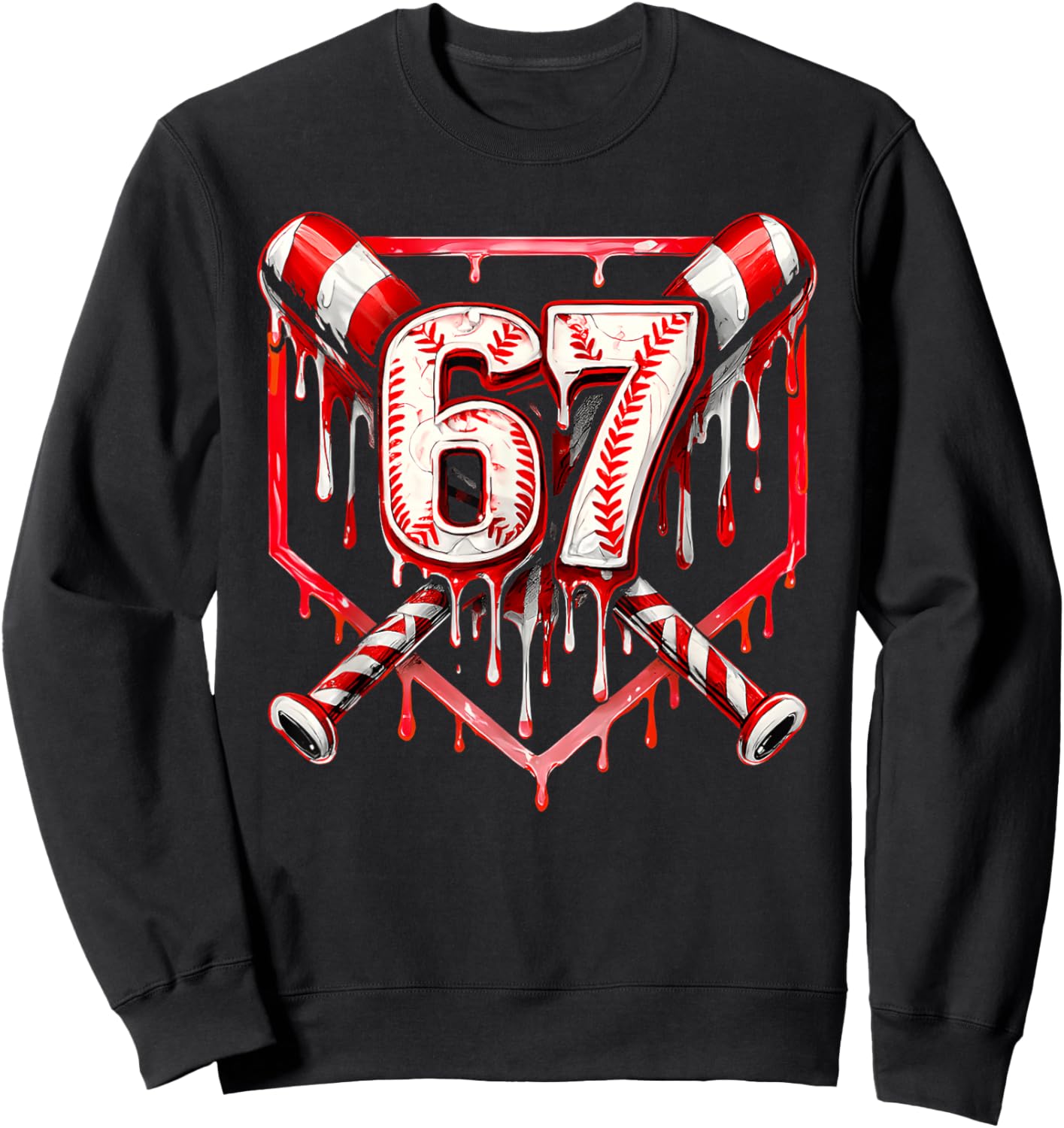 Baseball Candy Cane Drip 6 7 Six Seven Meme Christmas Boys Sweatshirt - Sweatshirt | Black