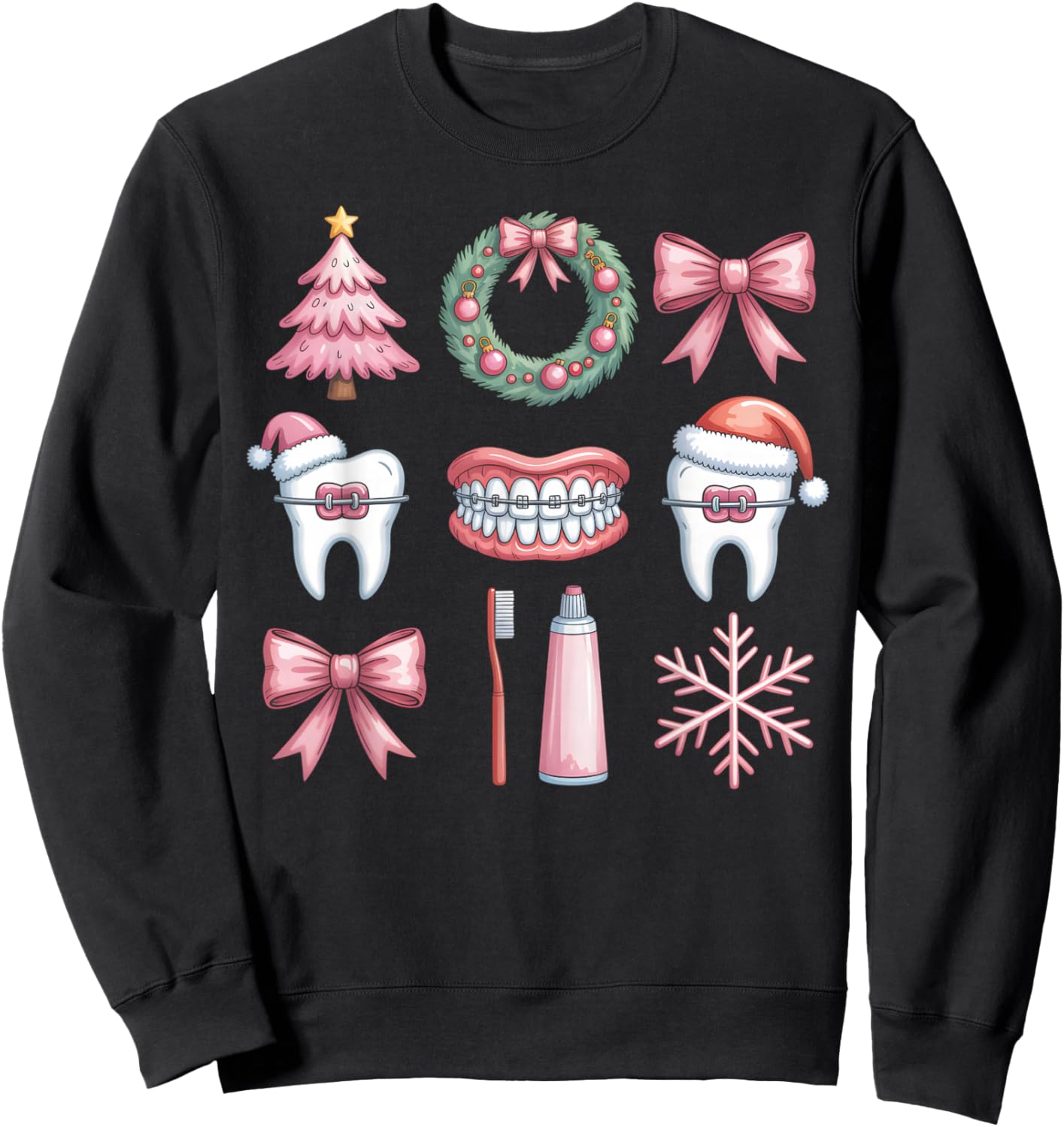 Bow Christmas Orthodontist Braces Teeth Dental Orthodontic Sweatshirt - Sweatshirt | Black