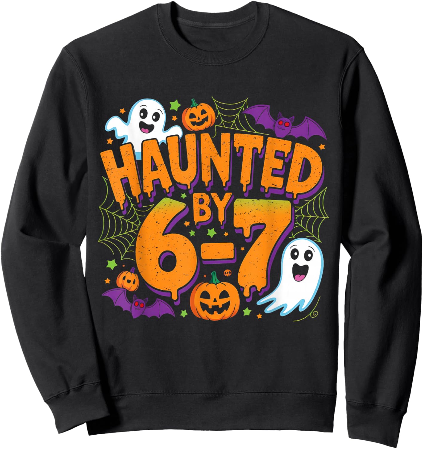 Haunted by 6-7 Halloween Funny Ghosts and Spiders Boy Girl Sweatshirt - Sweatshirt | Black