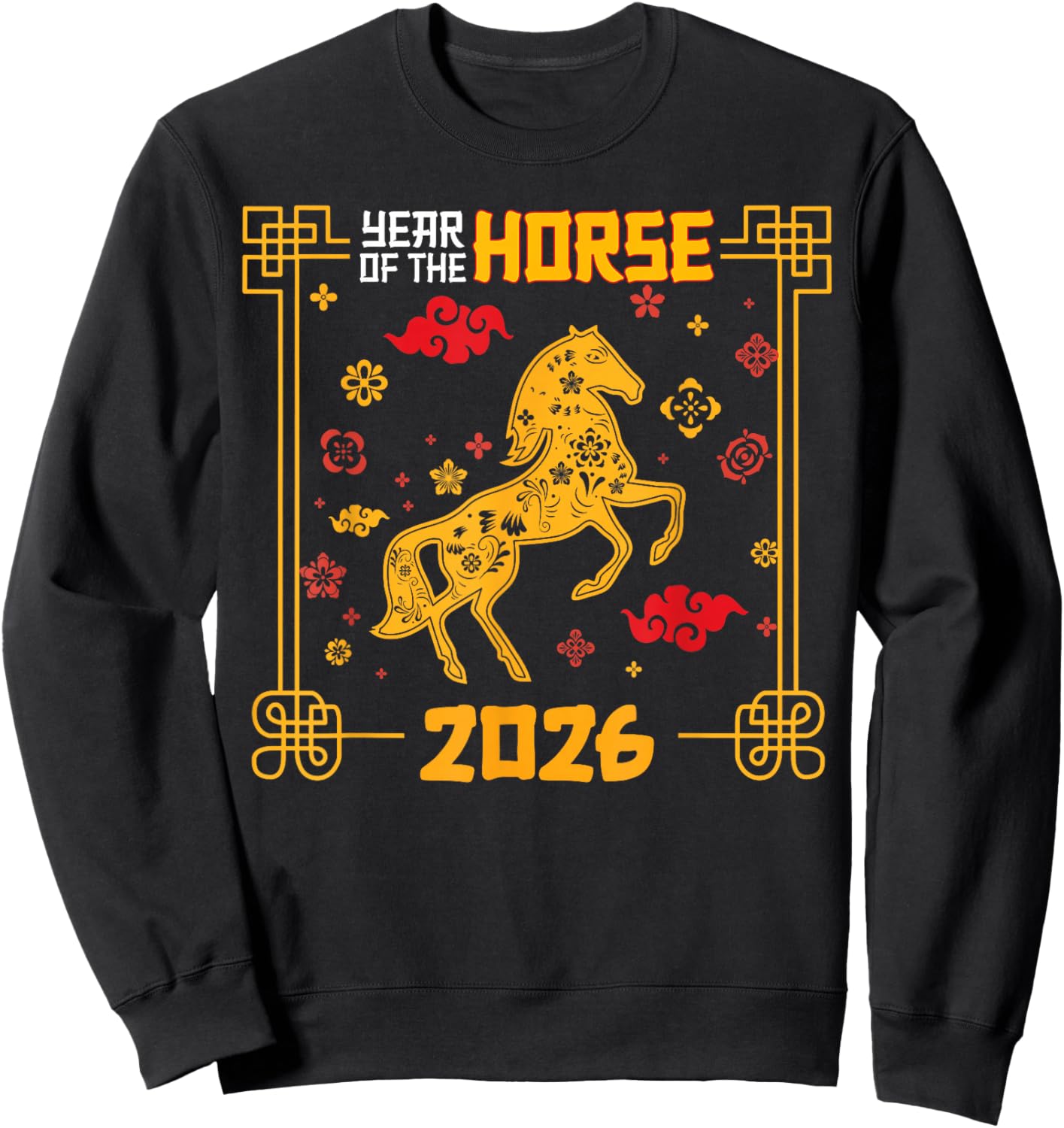 Year of The Horse 2026 Chinese New Year Lunar Zodiac Vintage Sweatshirt - Sweatshirt | Black