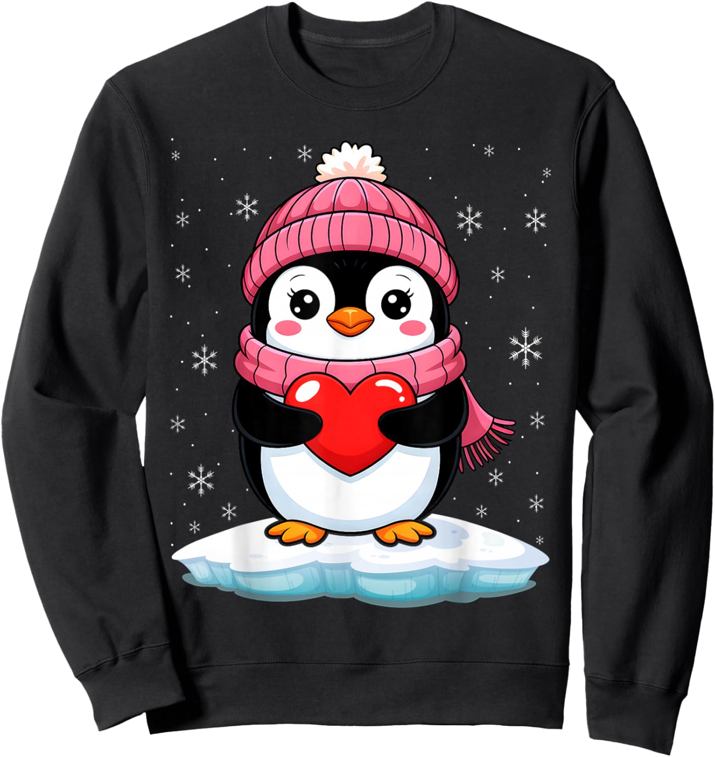 Penguin Valentines Day Red Heart Winter Toddler Girl Women Sweatshirt - Sweatshirt | Black