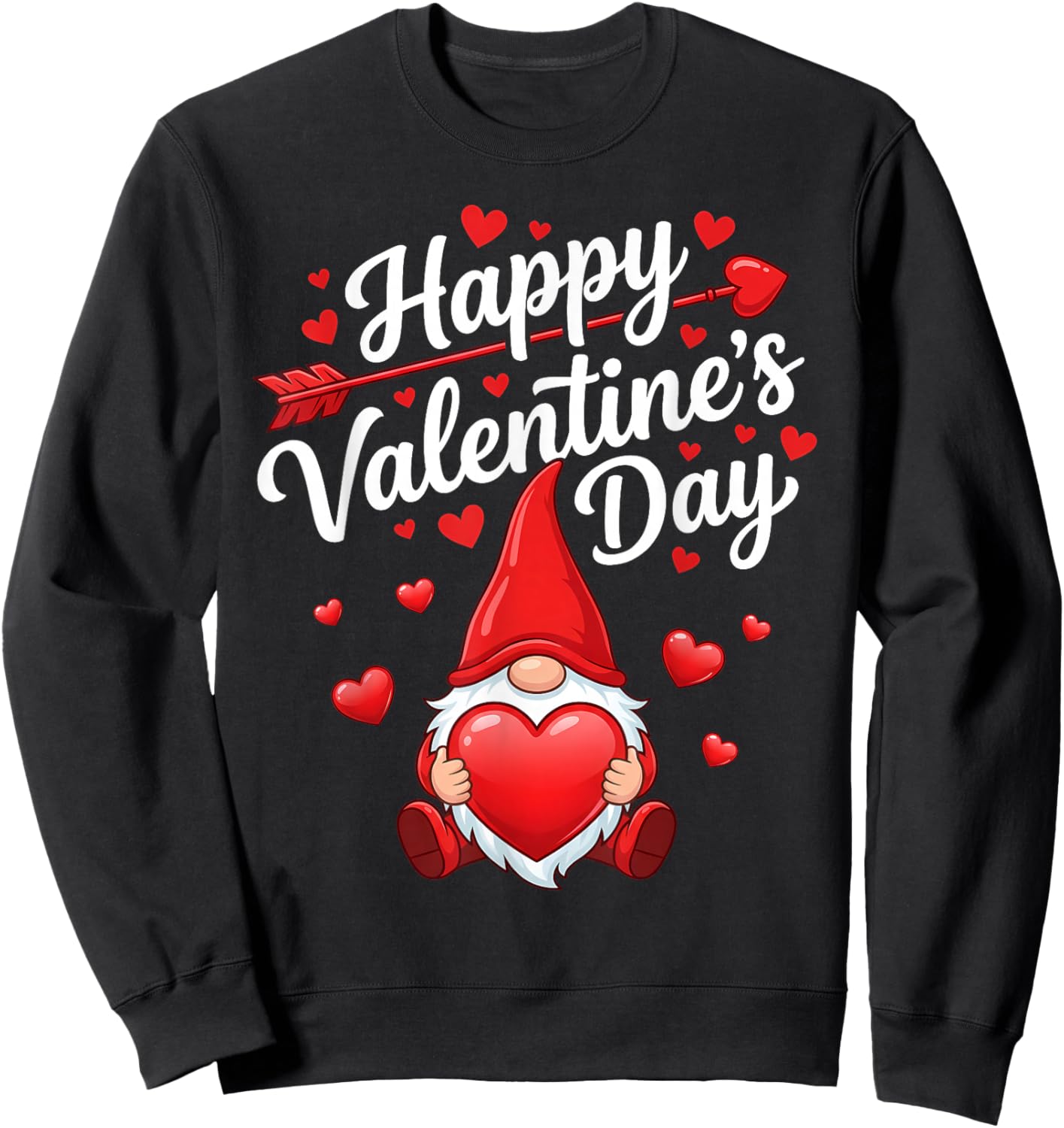 Happy Valentines Day Gnome Red Hearts Love Women Girls Sweatshirt - Sweatshirt | Black