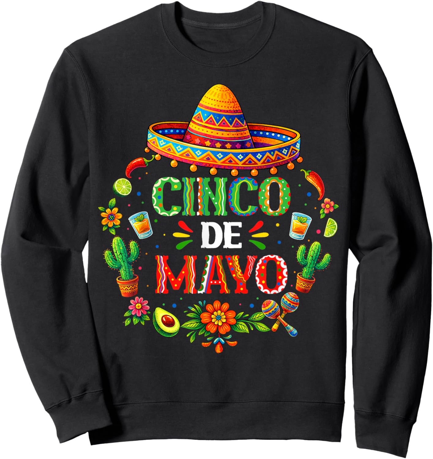 Cinco de Mayo Sombrero Fiesta Mexican Party Men Women Kids Sweatshirt - Sweatshirt | Black