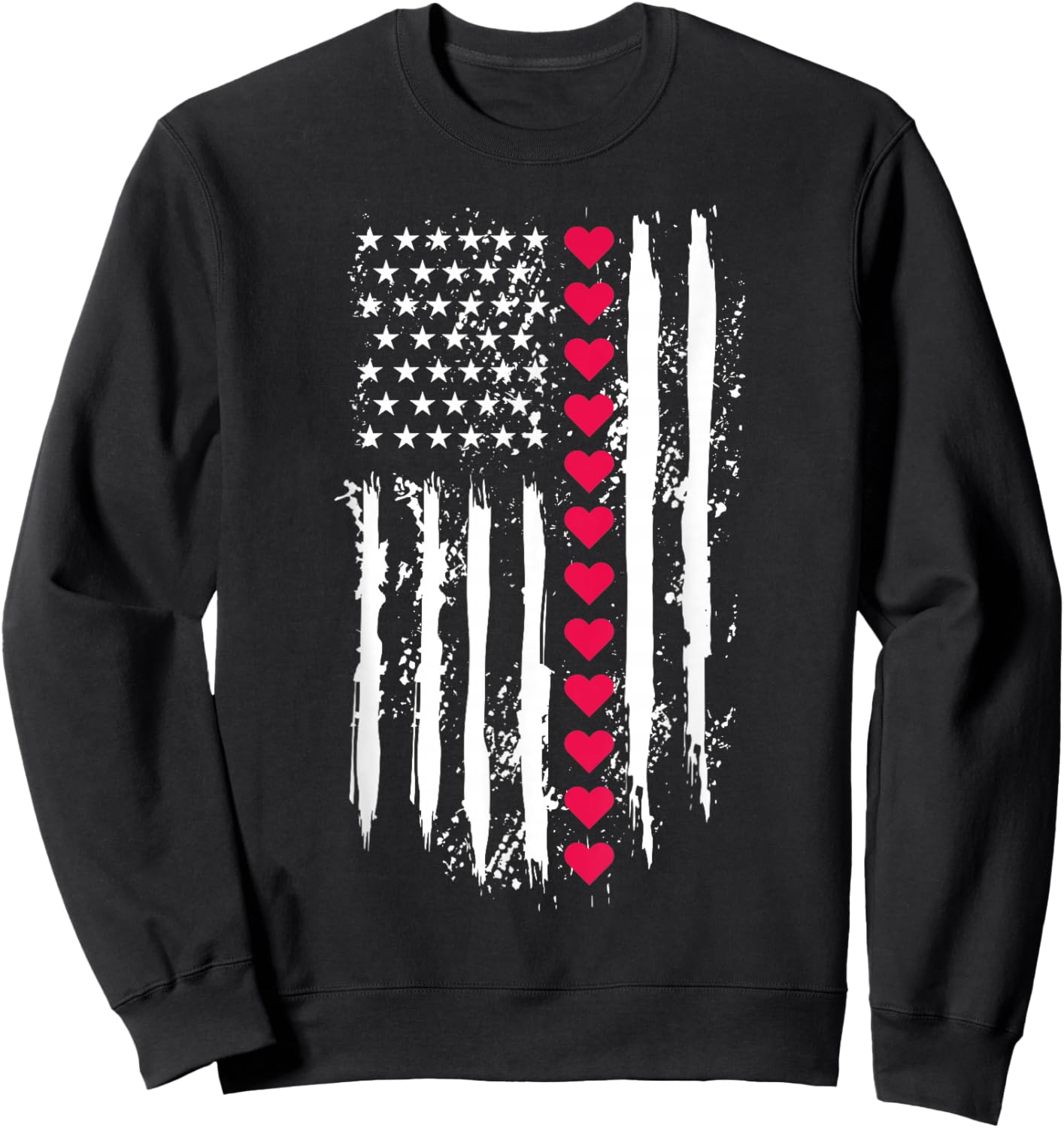 Valentines Red Hearts US American Flag Patriotic Lover Sweatshirt - Sweatshirt | Black