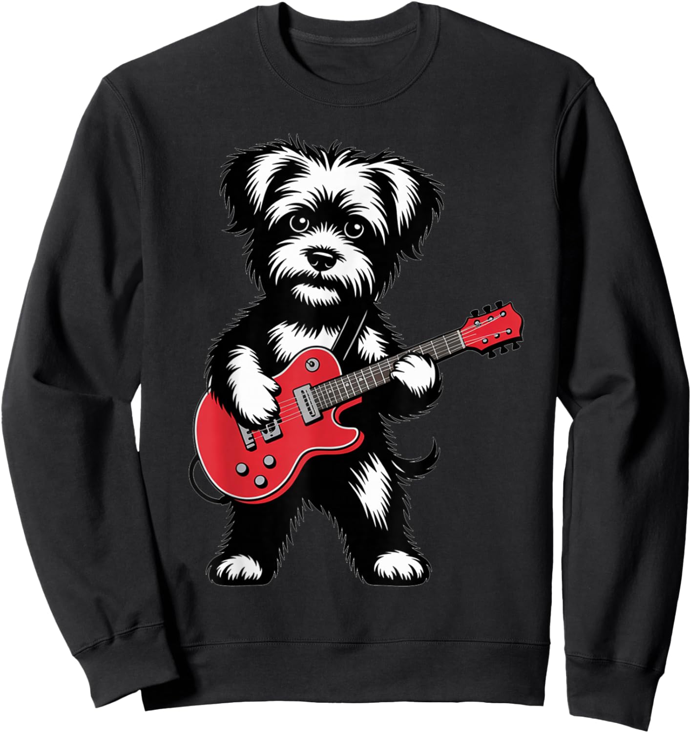 Cute Rock Yorki Dog with Red Electric Guitar Puppy Sweatshirt - Sweatshirt | Black