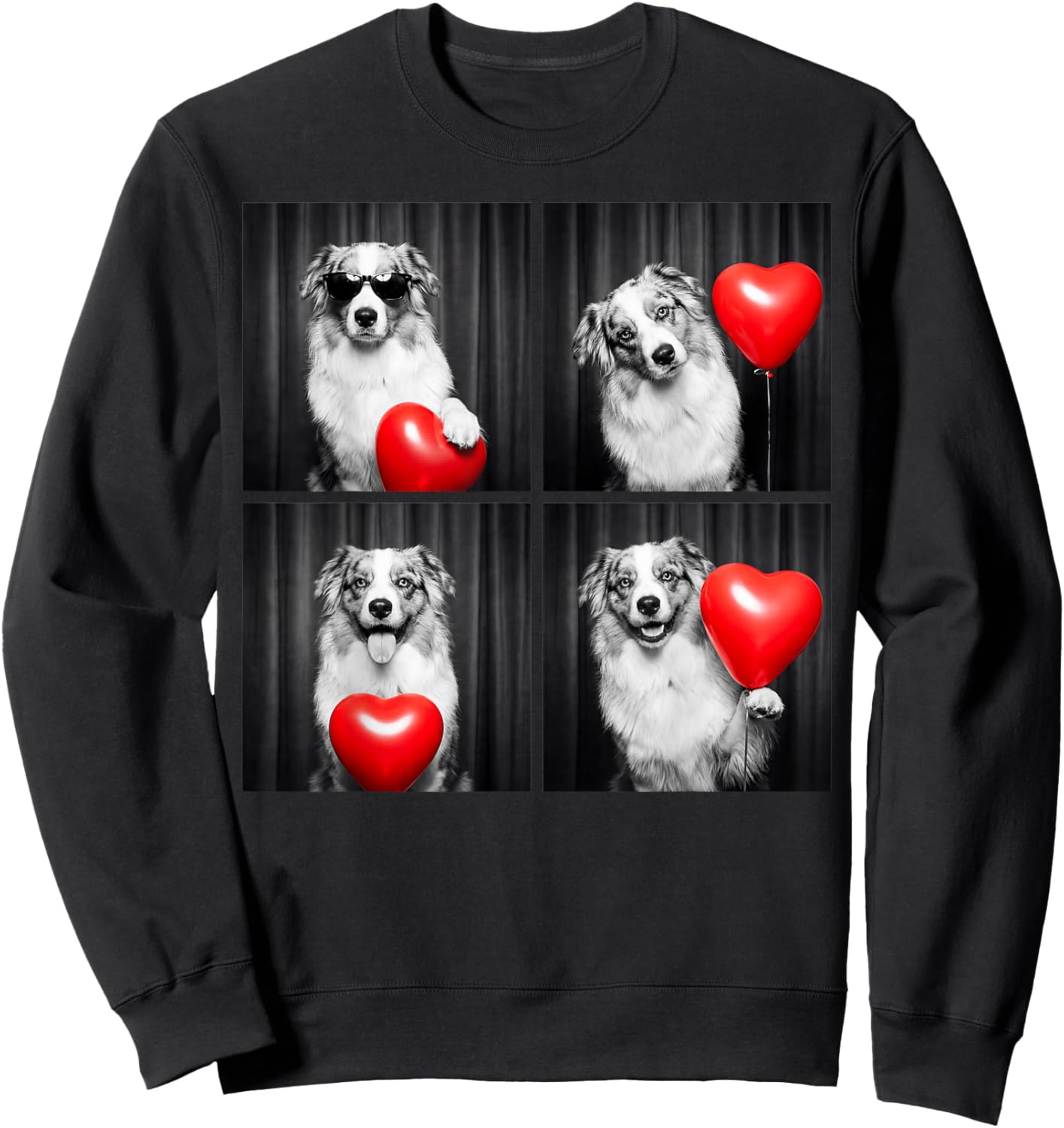 Australian Shepherd Photobooth Aussie Dog Design Valentines Sweatshirt - Sweatshirt | Black
