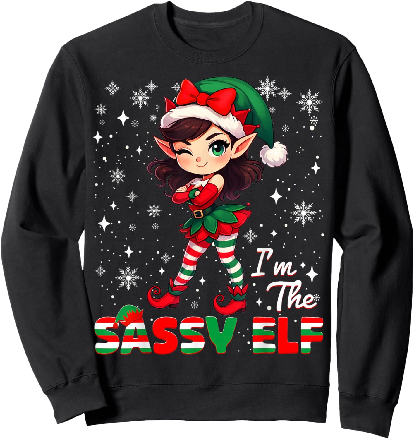 Im The Sassy Elf Cute Snowflake Christmas Xmas Girl Women Sweatshirt - Sweatshirt | Black