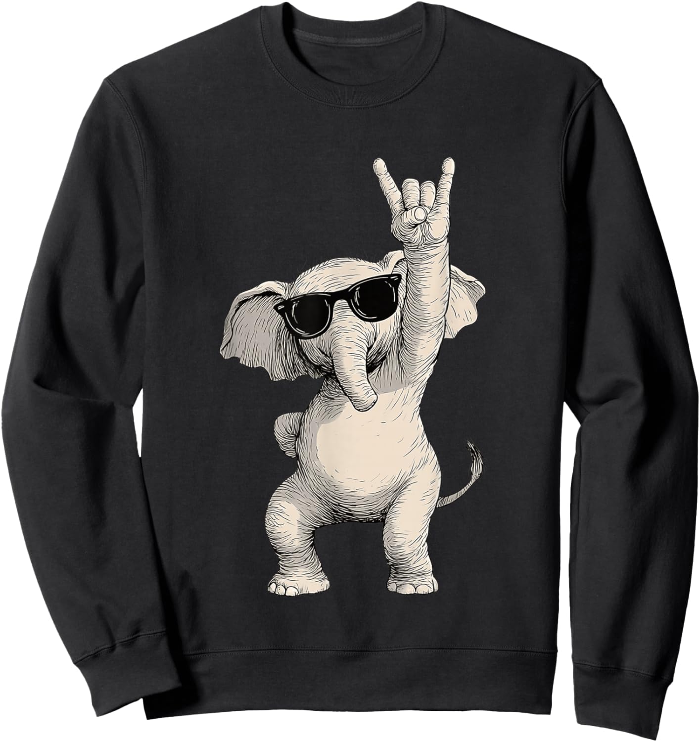 Elephant Rock On Gesture Sunglasses Fun Sweatshirt - Sweatshirt | Black