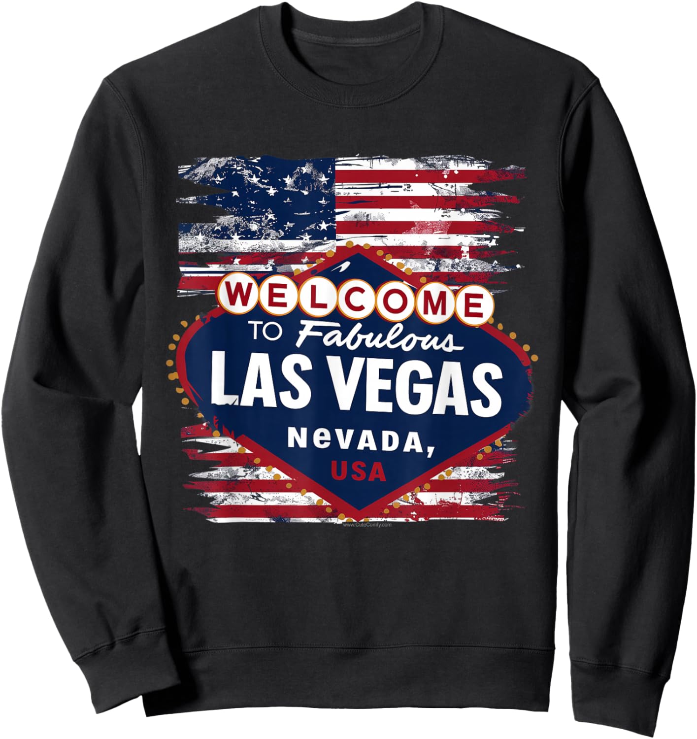 Welcome to Las Vegas Nevada Vintage Sign American Flag Sweatshirt - Sweatshirt | Black