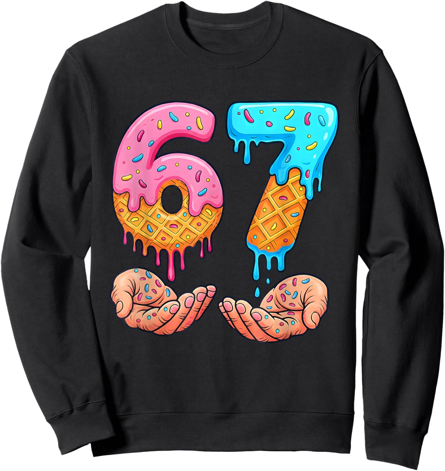 Six Seven Ice Cream Drip Kids Youth Funny 67 Hands Meme 6 7 Sweatshirt - Sweatshirt | Black