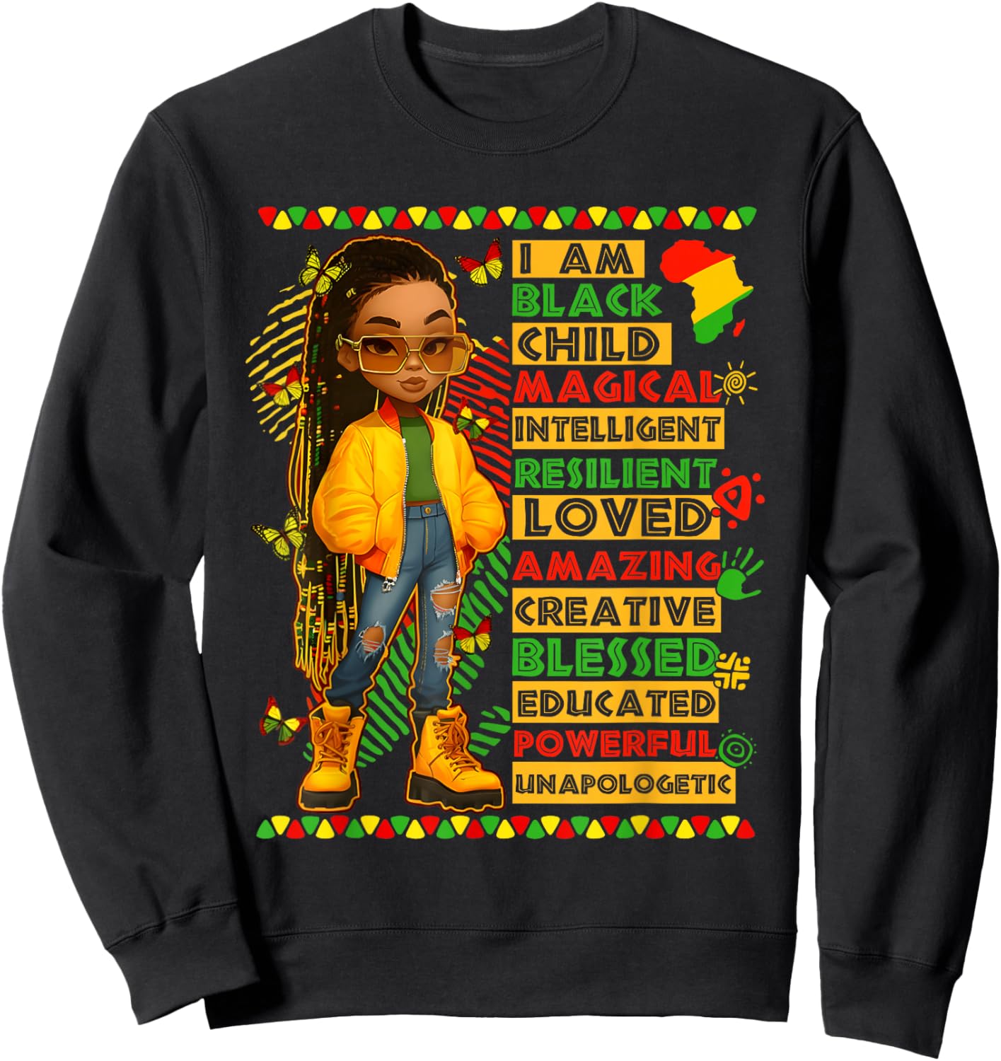 I Am Black Child History Month African American Kids Girls Sweatshirt - Sweatshirt | Black