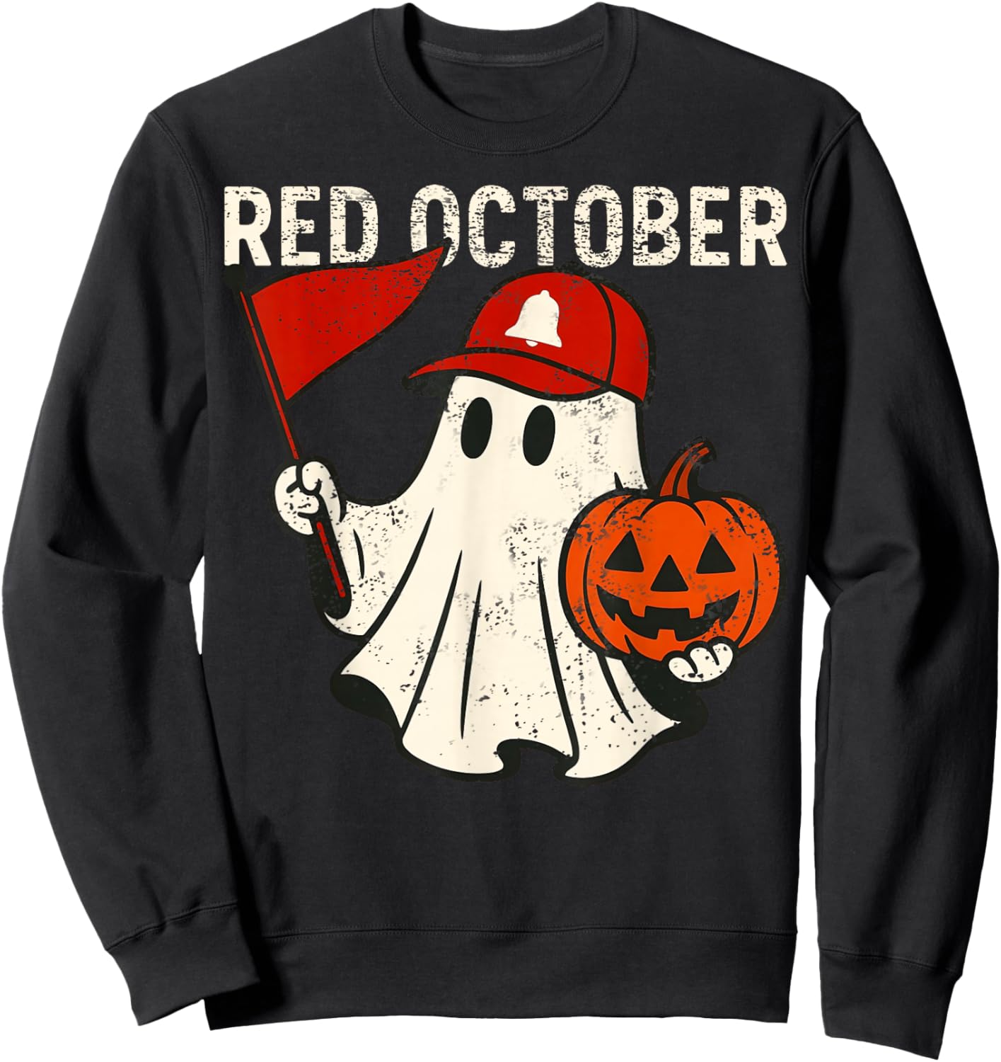 Retro Red October Name Ghost Pumpkin Gift Women Kid Sweatshirt - Sweatshirt | Black