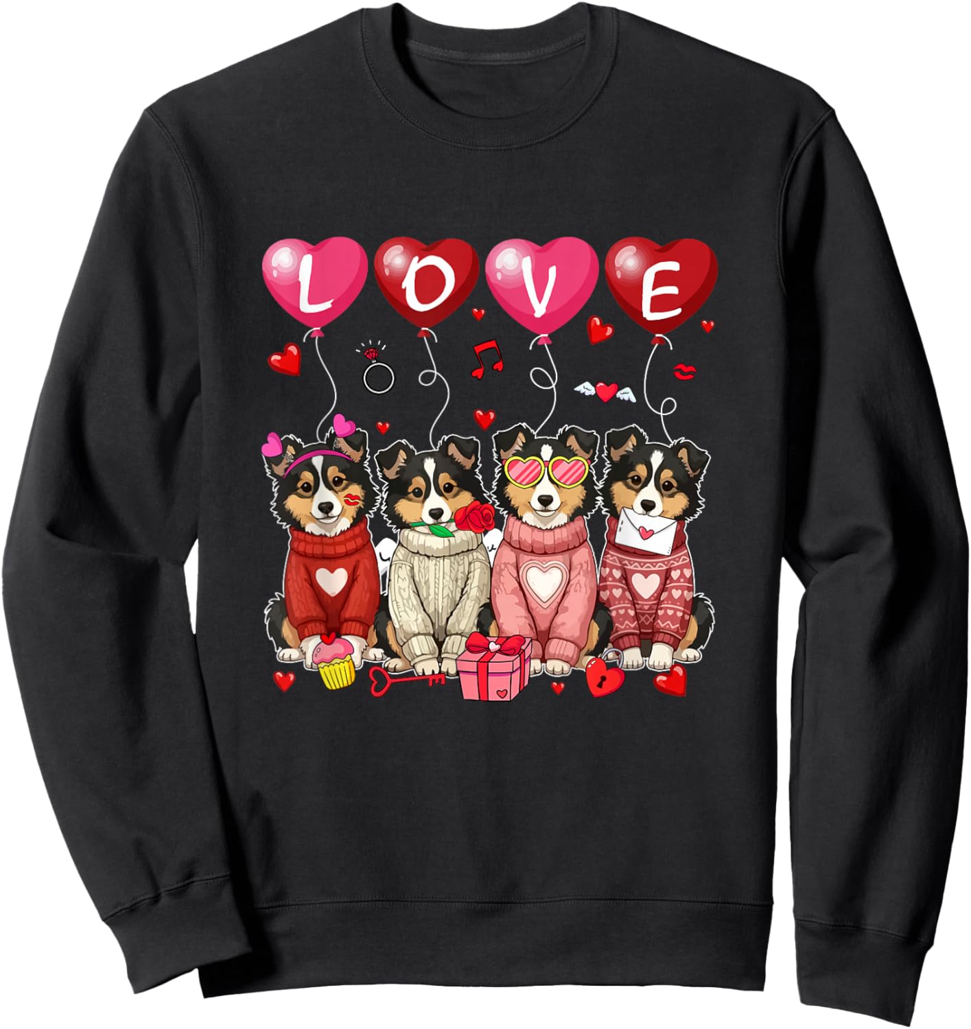 Love Group Shelties Sunglasses Valentine Owner Family Kids Sweatshirt - Sweatshirt | Black