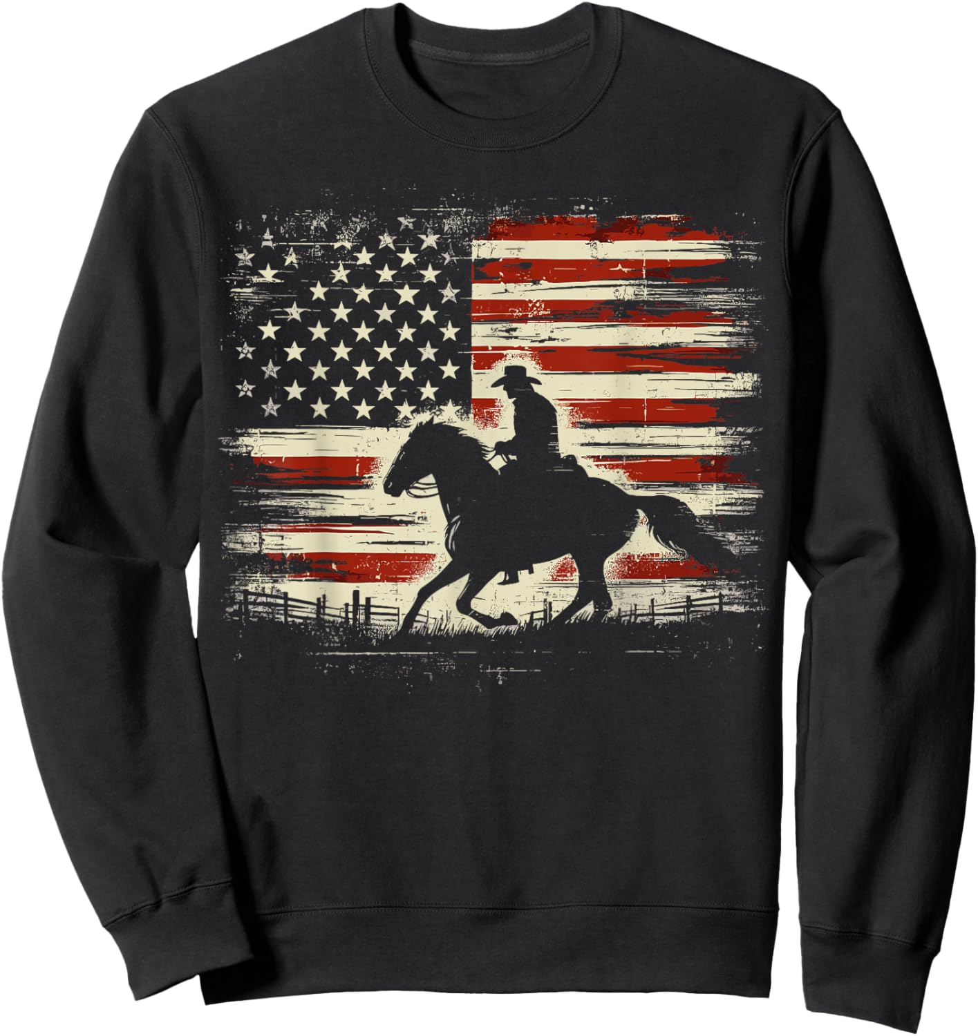 Patriotic Cowboy Horse Western Sweatshirt - Sweatshirt | Black