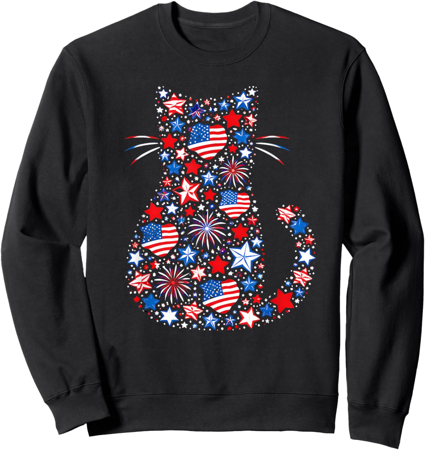 USA Flag Lucky Clover Patriotic 4th July Cat Lover Sweatshirt - Sweatshirt | Black