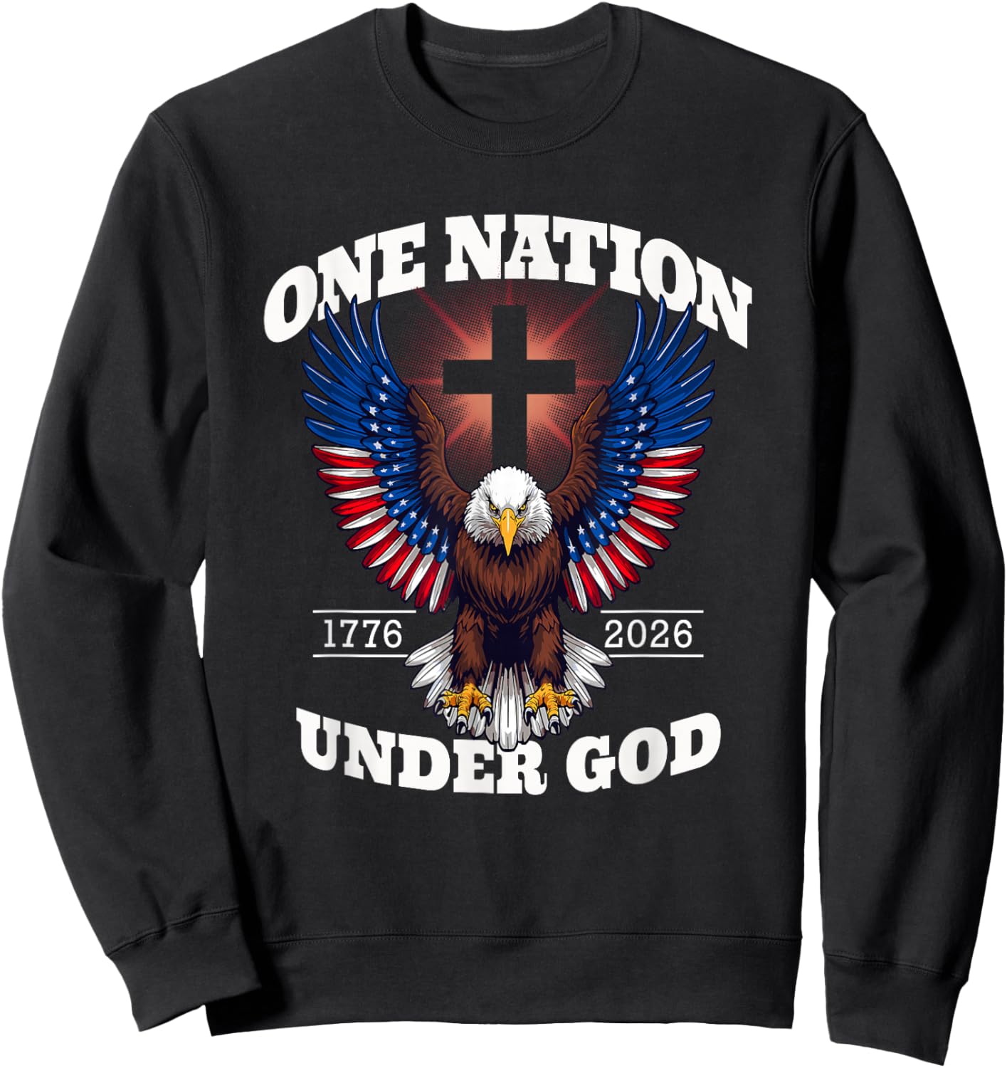 One Nation Under God Patriotic Eagle Design Sweatshirt - Sweatshirt | Black