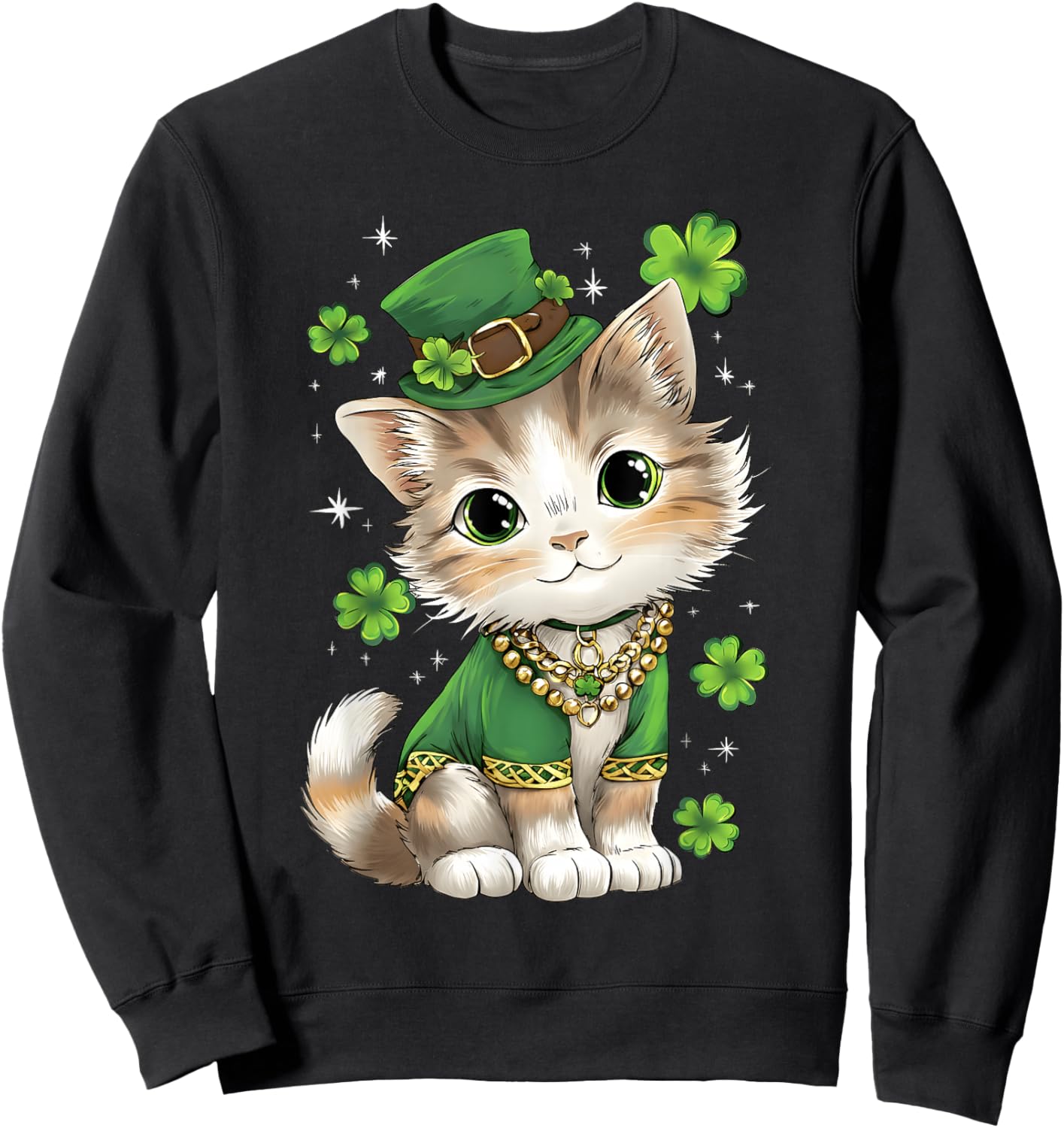 St Patricks Day Cat Leprechaun Hat Shamrock Saint Pattys Day Sweatshirt - Sweatshirt | Black