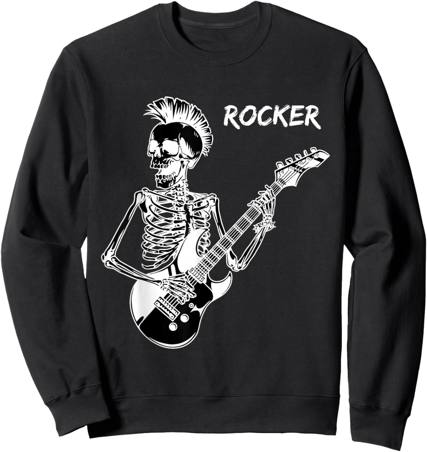 Rocker Skeleton Guitar Skater Cool Halloween Punk Rock Sweatshirt - Sweatshirt | Black