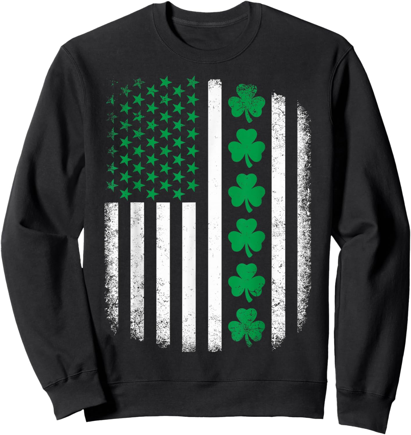 Retro US American Flag with Shamrocks for St Patricks Day Sweatshirt - Sweatshirt | Black