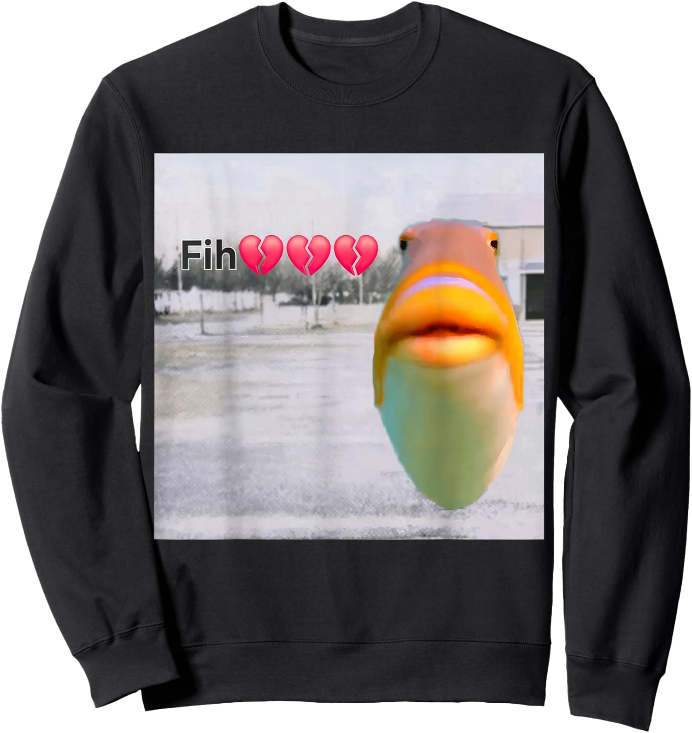 Funny Fish Calling Misspelled Fih Meme Sybau Absurd Brainrot Sweatshirt - Sweatshirt | Black