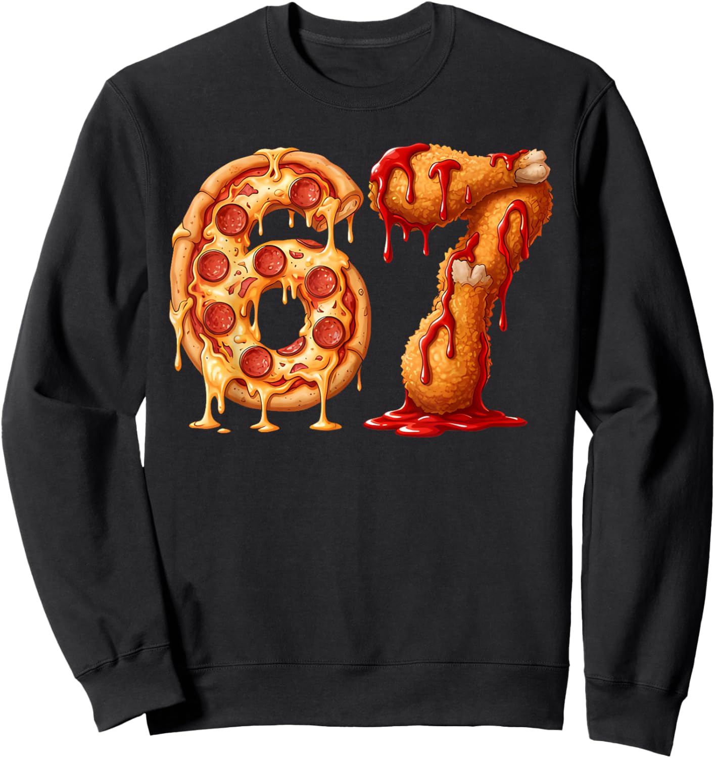 67 Six Seven 6-7 Pizza & Chicken Nugget Kids Brainrot Meme Sweatshirt - Sweatshirt | Black