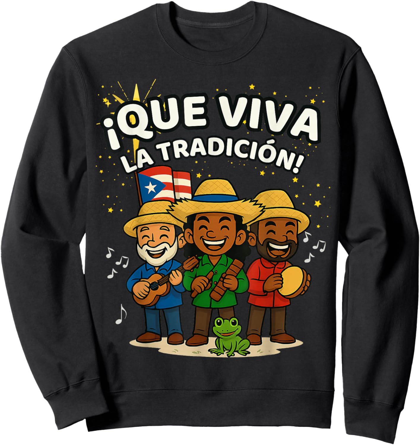 Que Viva la Tradición Navidad Boricua Parranda Spanish Sweatshirt - Sweatshirt | Black