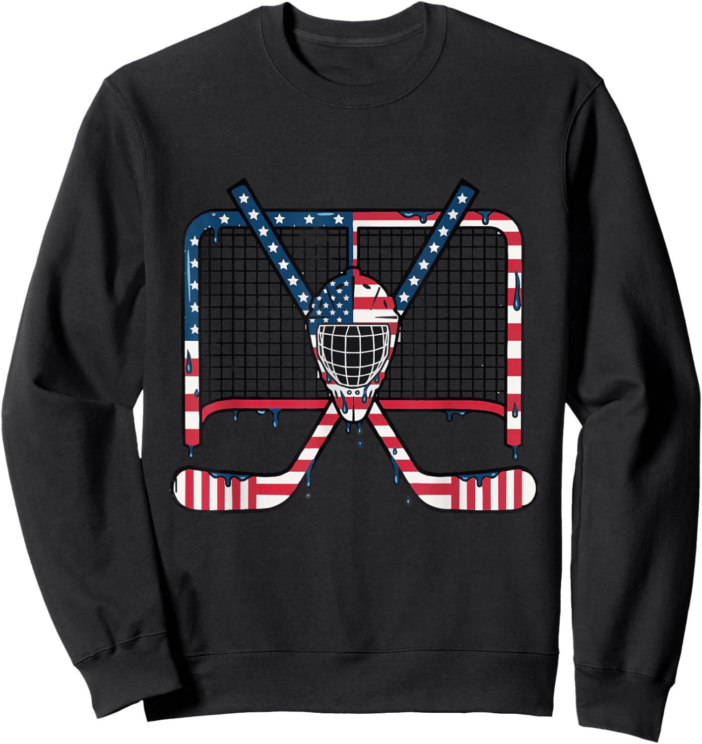 Ice Hockey Drip Goalie Field American Flag Boys Youth Men Sweatshirt - Sweatshirt | Black