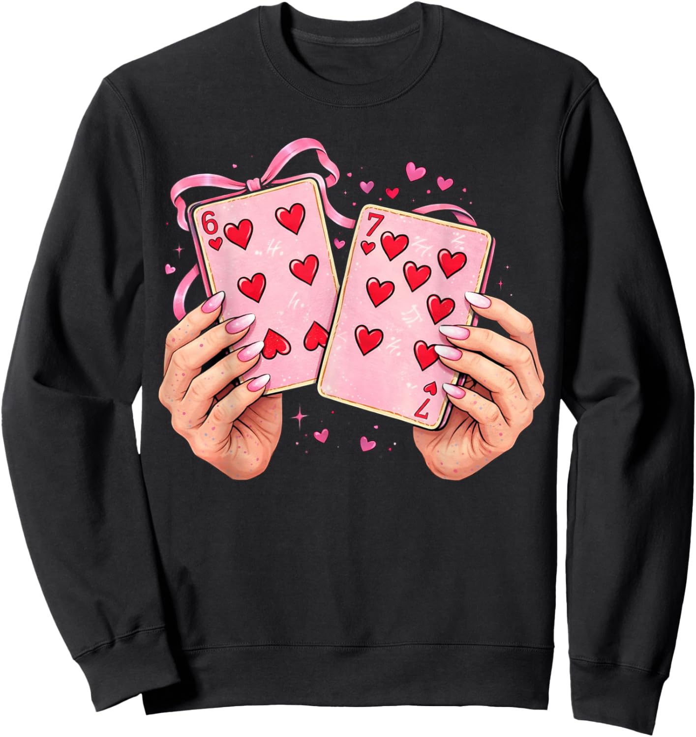 Playing Cards 6 7 of Hearts 67 Six Seven Bow Valentines Day Sweatshirt - Sweatshirt | Black