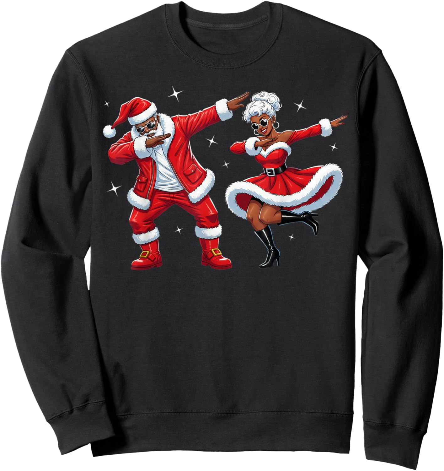 African Santa Mrs Claus Dabbing African America Christmas Sweatshirt - Sweatshirt | Black