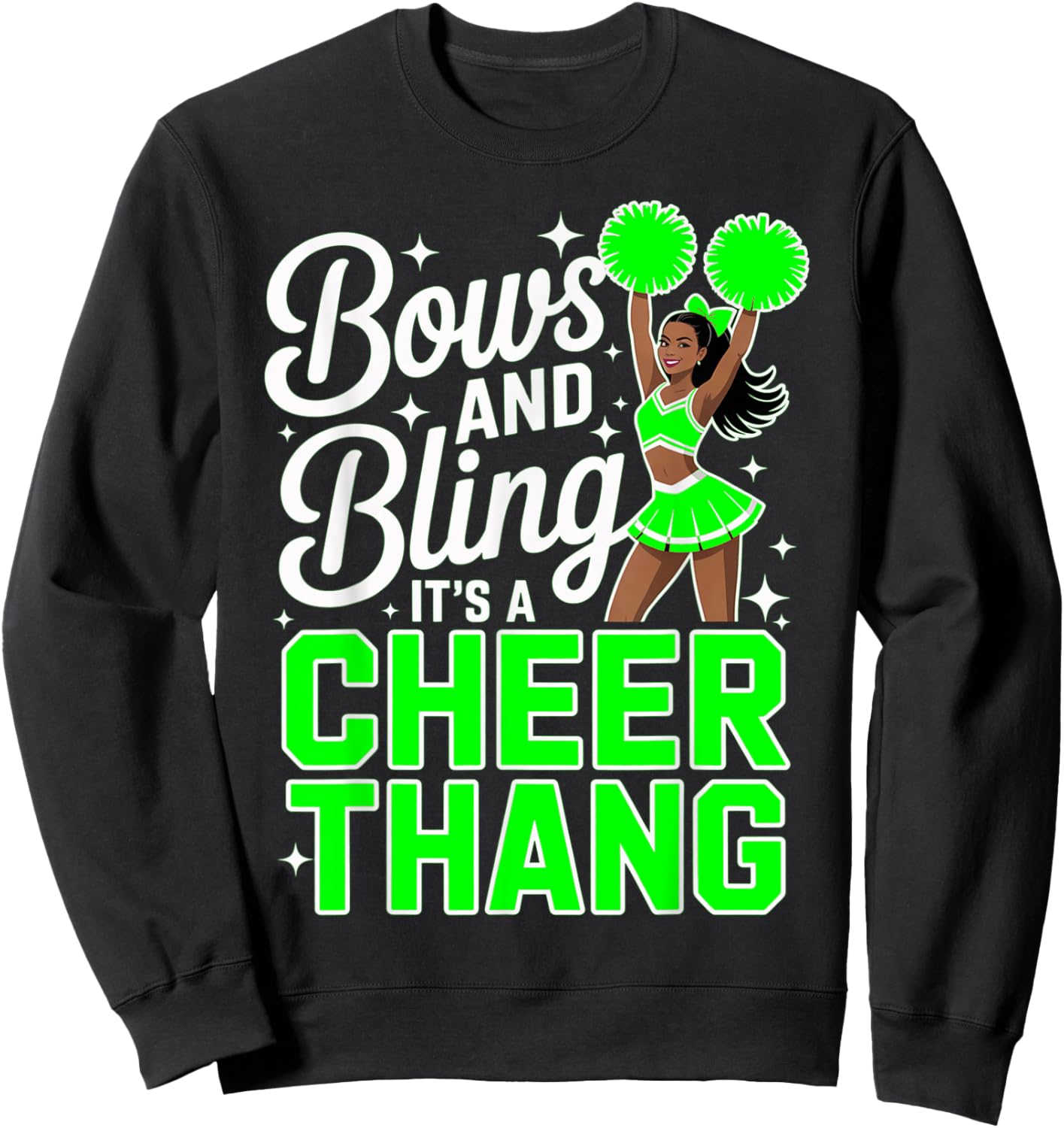 Black Cheerleader Bows Cheer Melanin Cheerleading Lime Green Sweatshirt - Sweatshirt | Black