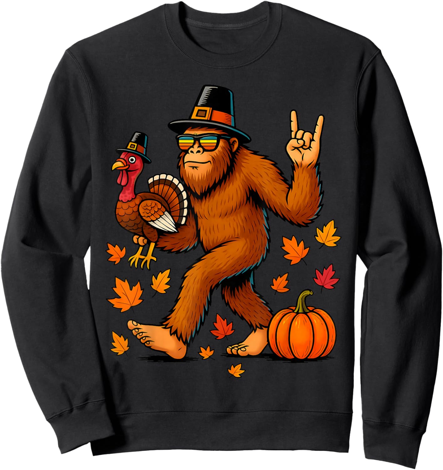 Bigfoot Turkey Pumpkin Thanksgiving Boys Kids Sweatshirt - Sweatshirt | Black