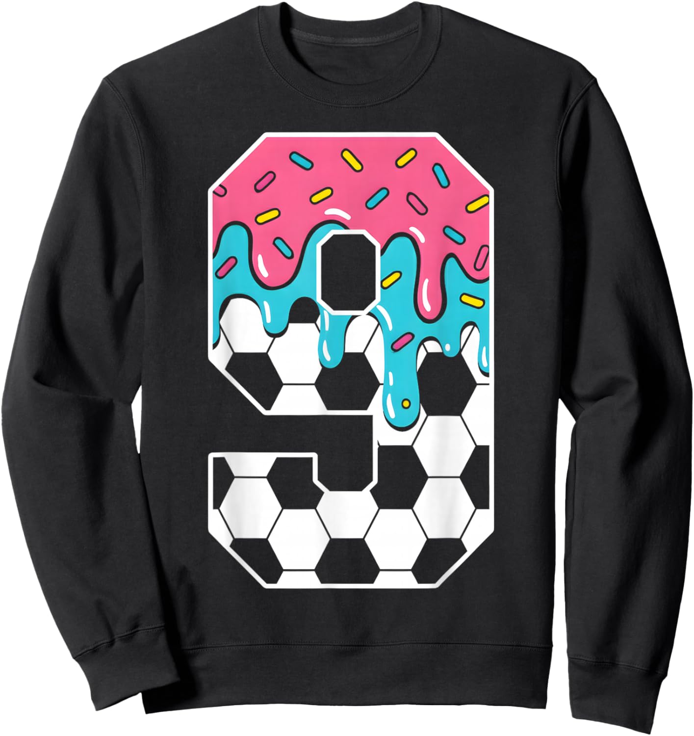 Soccer 9 Year Old Ice Cream Drip Youth 9th Birthday Boy 9 Sweatshirt - Sweatshirt | Black