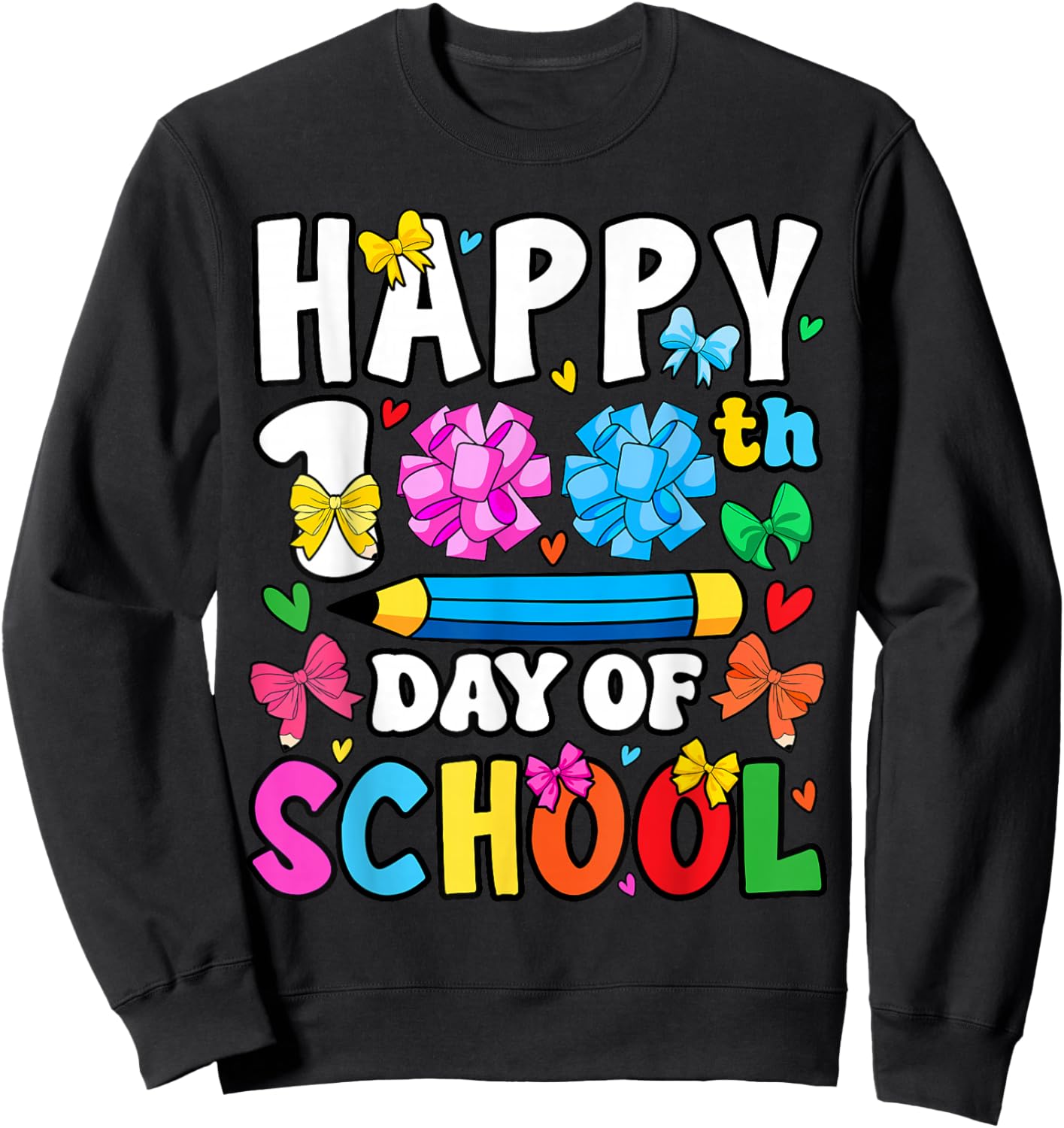Happy 100th Day of School Coquette Bow 100 Days Girls Sweatshirt - Sweatshirt | Black