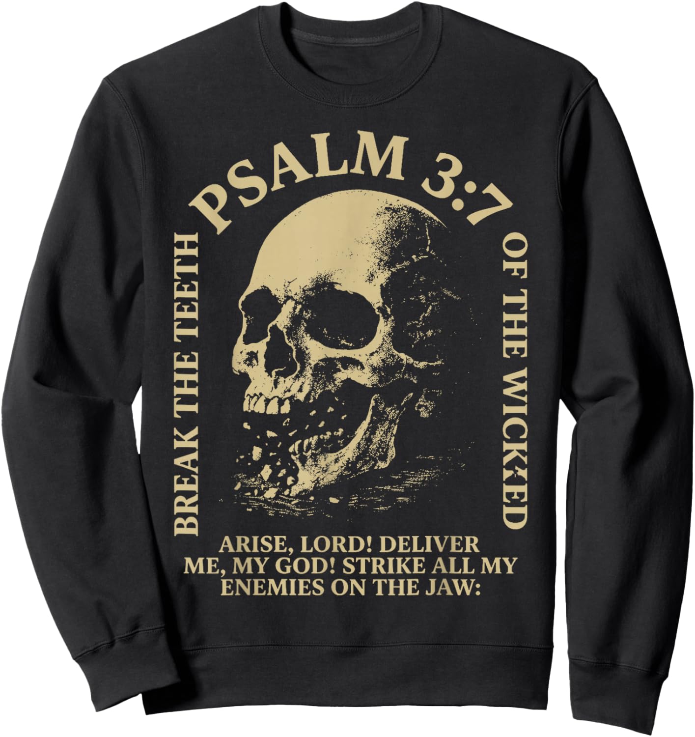 Psalm 3:7 Vintage Skull Christian Religious Bible Verse Sweatshirt - Sweatshirt | Black