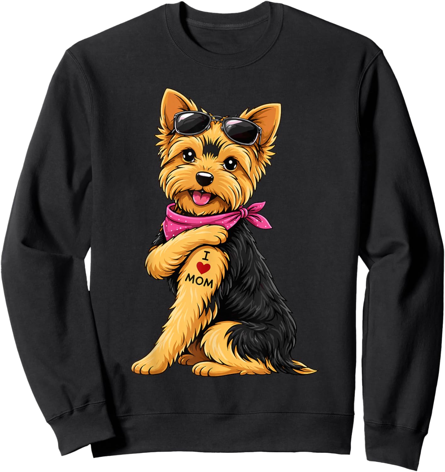 YorkieTattooed Yorkshire Terrier I Love Mom Dog Lover Sweatshirt - Sweatshirt | Black