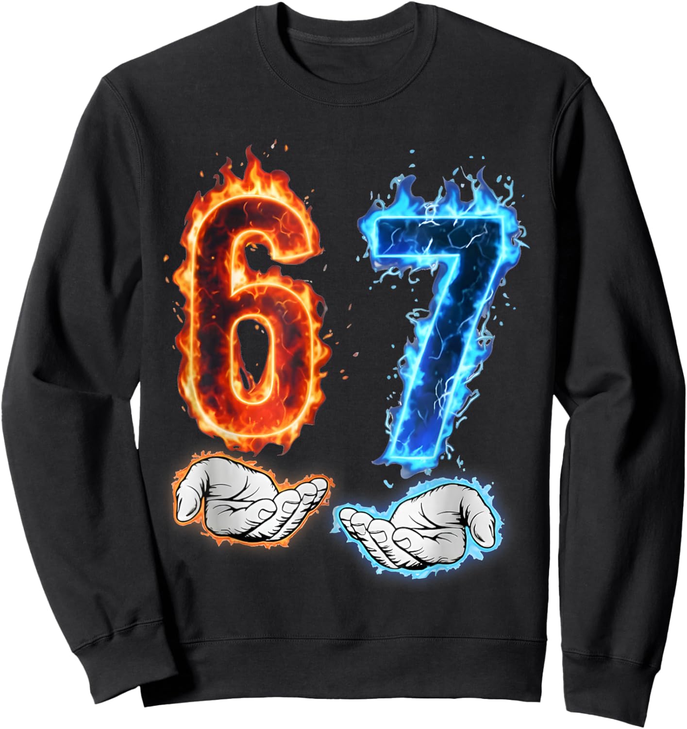 Funny Six Seven 67 Meme Hands Boys Kids Flames Fire Graphics Sweatshirt - Sweatshirt | Black